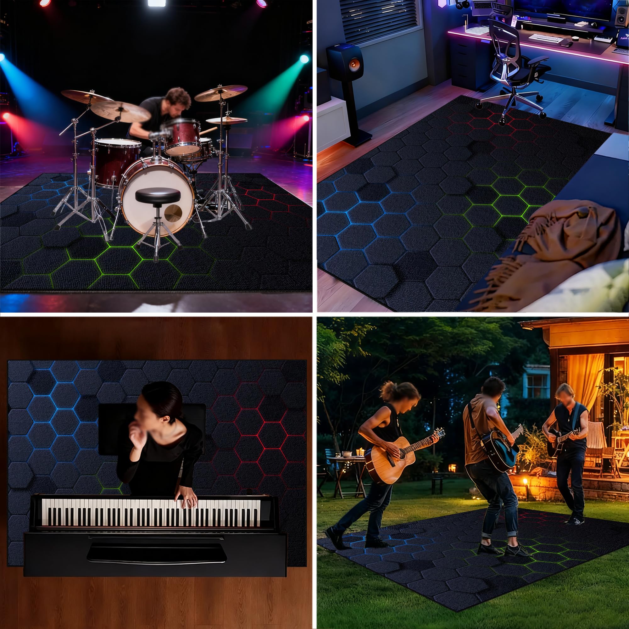 Dywan z baterią akustyczną, dźwiękoszczelny dywanik z baterią, elektroniczny dywanik do bębna basowego, antypoślizgowy do bębna basowego i innych elementów zestawu dywaników do dywanika 180 x 140 cm