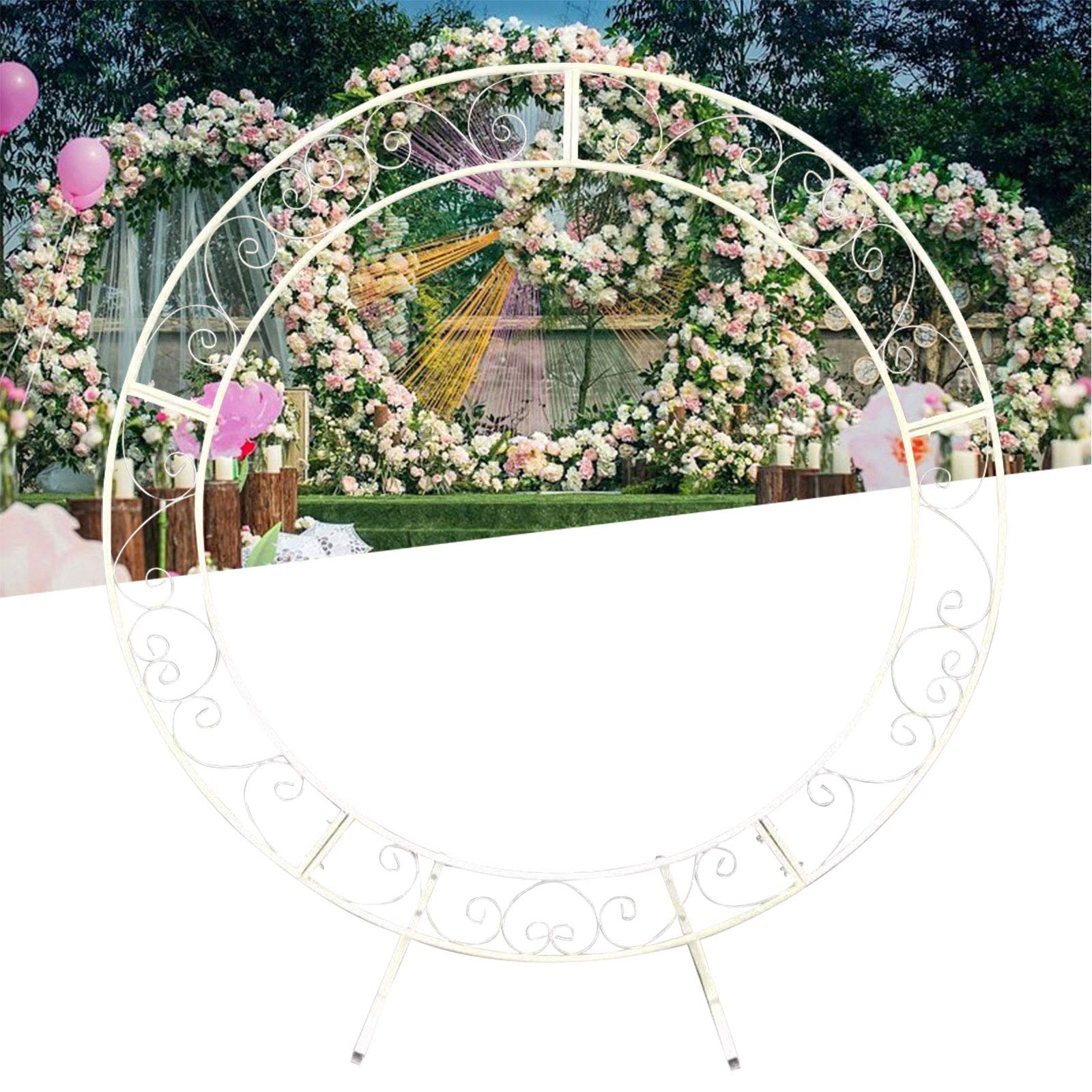 2 m runder weißer Hochzeitsbogen aus Eisen mit Blumenmotiv für den Außenbereich und Hochzeiten, Hintergrund für Schilder und Fotos, Ele Decor für Zeremonien und Empfänge