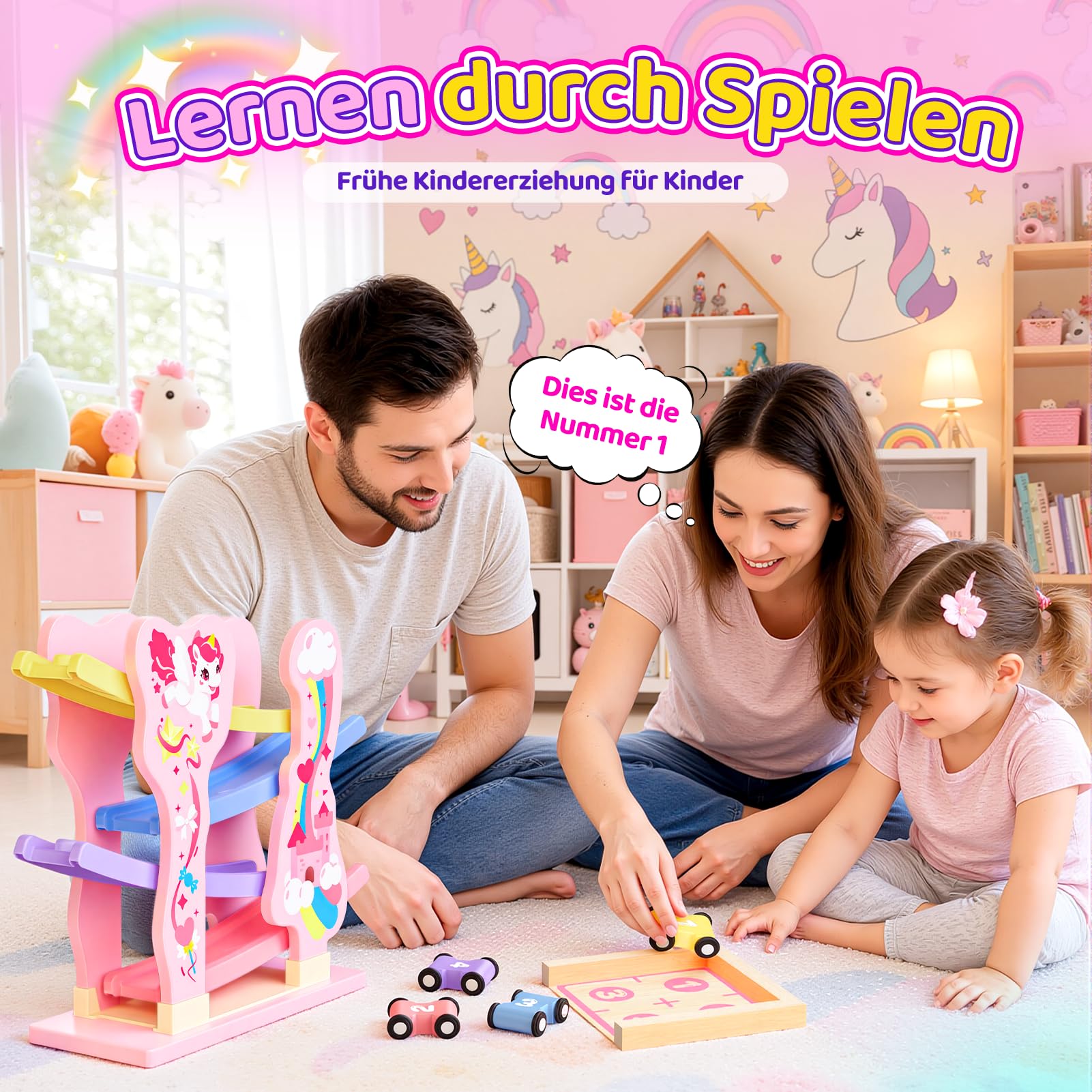 Toyzey Montessori Spielzeug ab 1 Jahr, Holzspielzeug Motorikspielzeug ab 1 2 3 Jahr Junge Einhorn Geschenk für Mädchen Kugelbahn Holz Kinderspielzeug ab 1 2 3 Jahre Babyspielzeug Auto Spielzeug