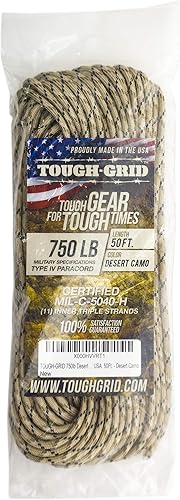 Miniatura 14 de TOUGH-GRID - Cuerda paracaídas de 340 kg, cuerda paracaídas 100% nailon Mil-Spec tipo IV utilizada por el ejército de Estados Unidos, ideal