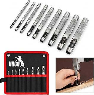 Hollow Leather Hole Punch Set, 2.5mm-10mm, 9 pcs, Silver, Carbon Steel Leather Hole Punch Tool with Storage Bag