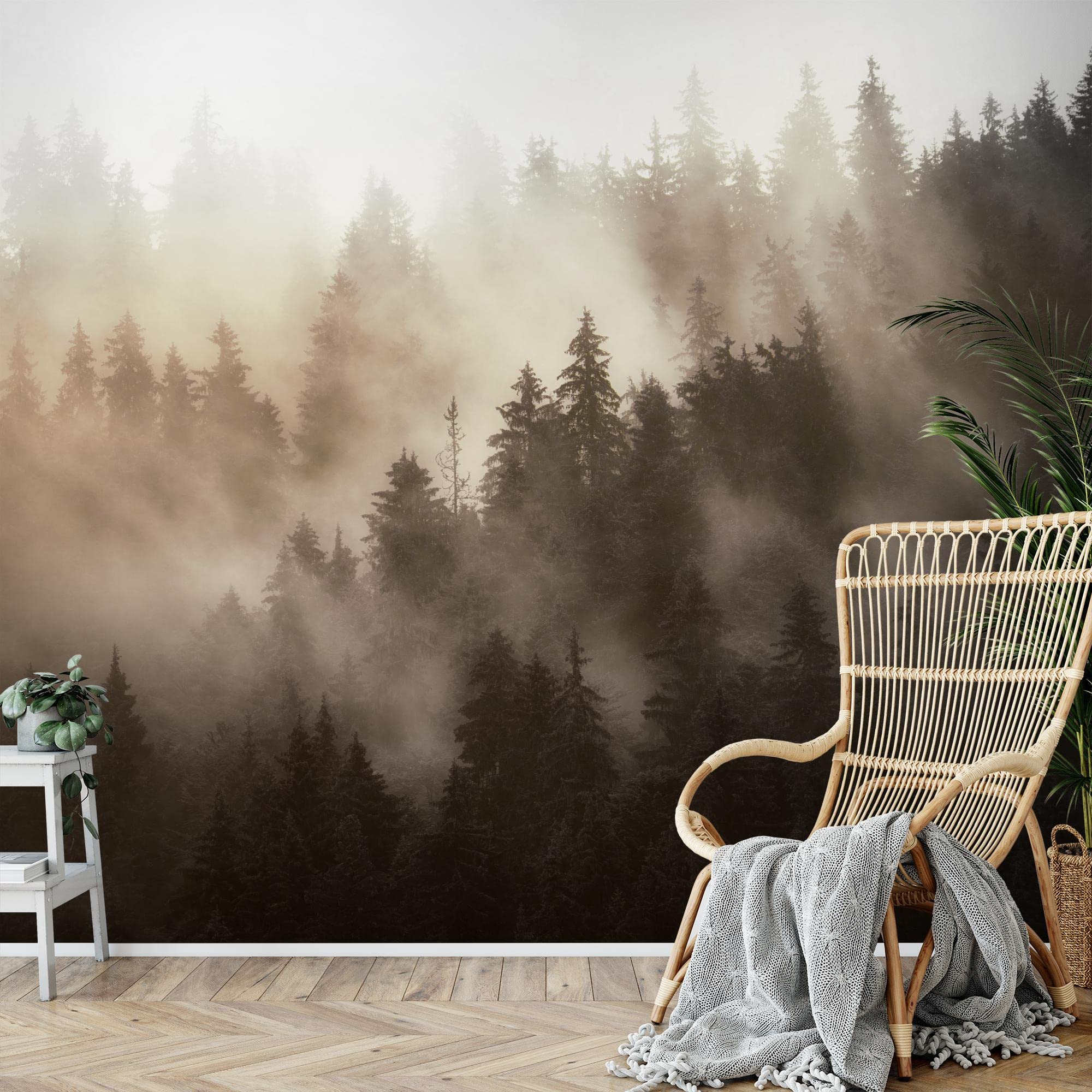 Runa Art Papel tapiz fotográfico bosque de niebla 352 x 250 cm Lana Fondo De Pantalla XXL Moderna Decoración De Pared Sala Cuarto Oficina Salón orange 9552011b