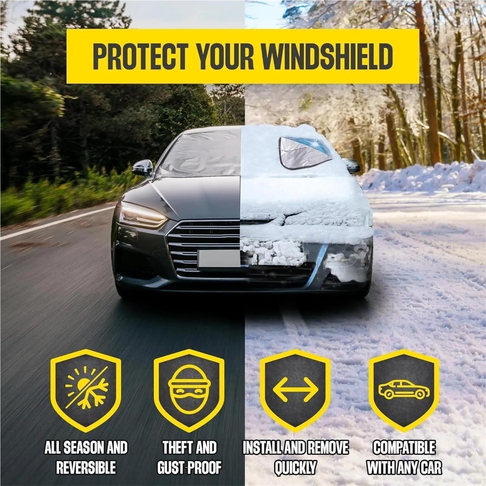 Copertura Parabrezza per Neve E Ghiaccio Parabrezza per Auto, Protezione Magnetica per Neve, Parasole Anteriore(2 Pieces)