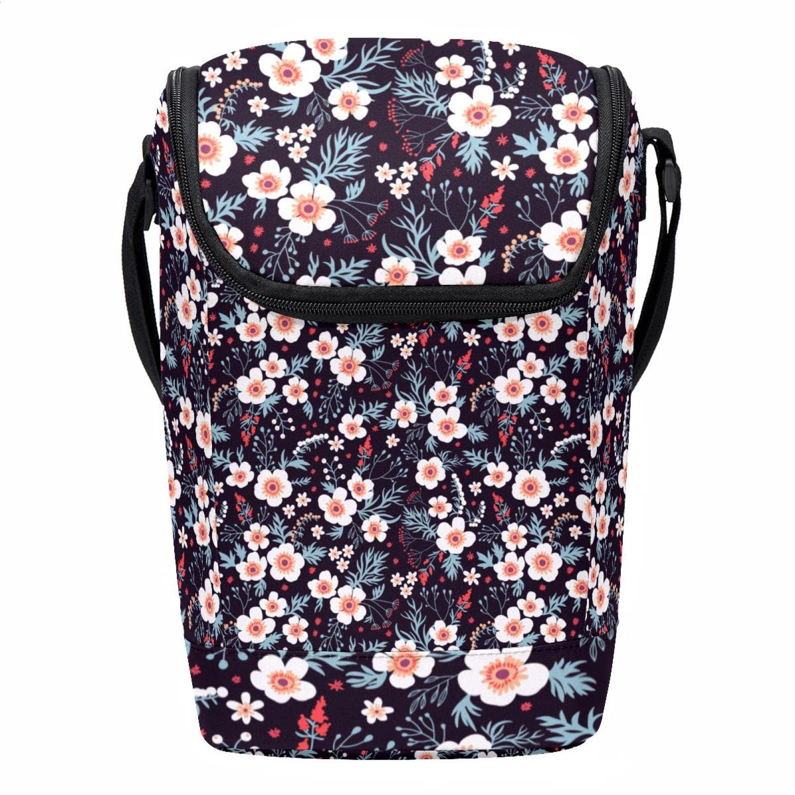 Lonchera grande floral con correa ajustable para el almuerzo diario