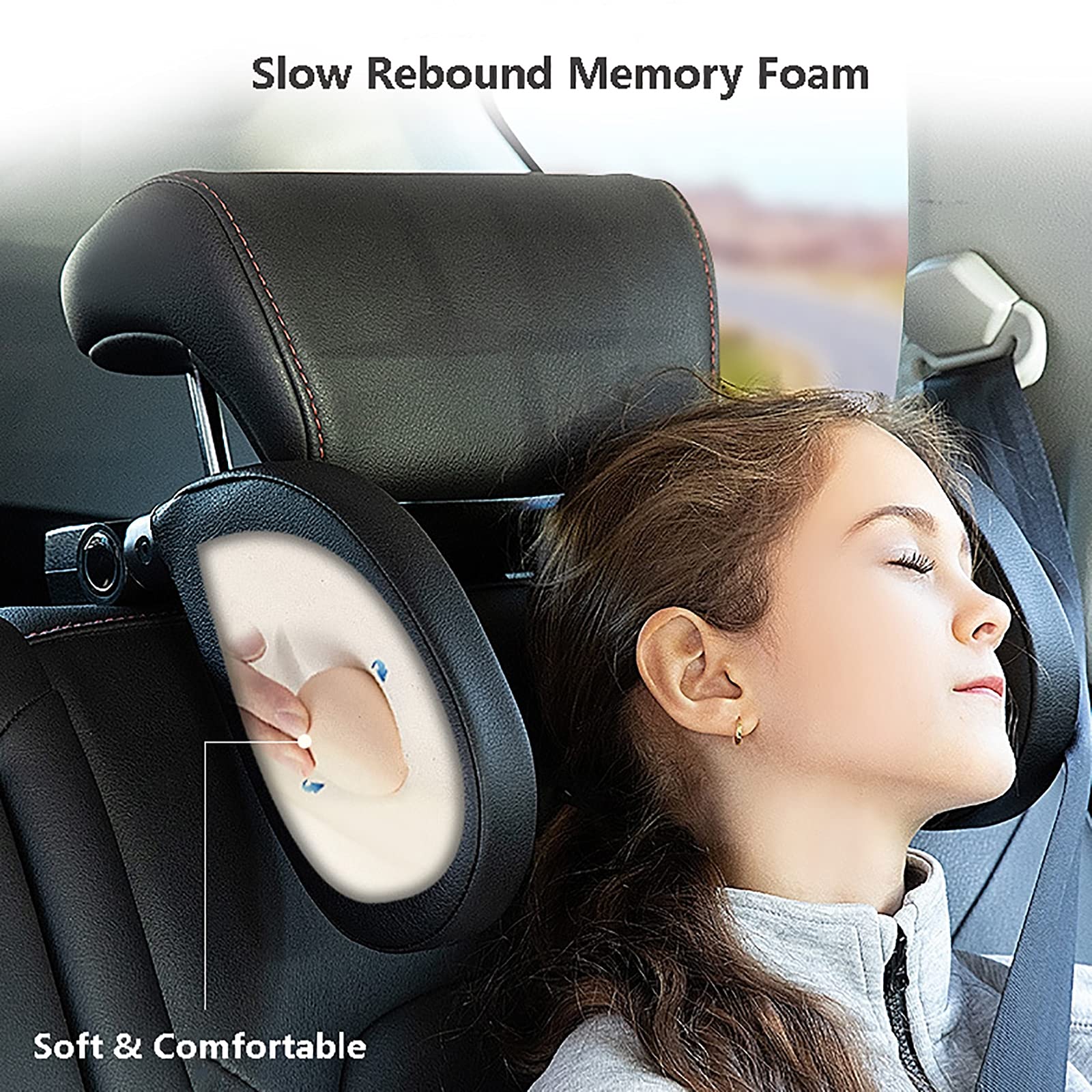 Cale Tete Enfant Voiture Oreiller Voyage Rotation à 360°, Confortable Tete Enfant Voiture pour Cale Nuque,Appuie Tete Voiture Enfant Largeur Et Distance De Trou Réglables, Rangement Pliable