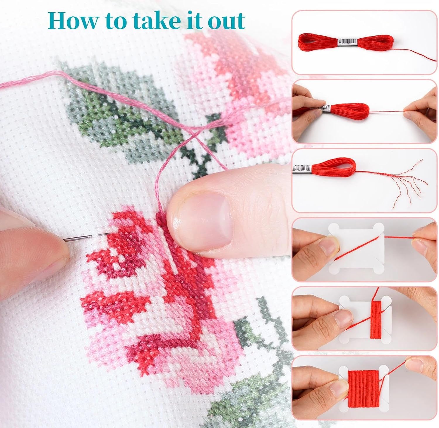 ilauke 269 Pcs Embroidery Floss Thread Kit, 202 Colors Cross Stitch Sewing Thread with 39 Pcs Embroidery Accessories, White/Black Threads 15 Rolls Each, Friendship Bracelet Making String