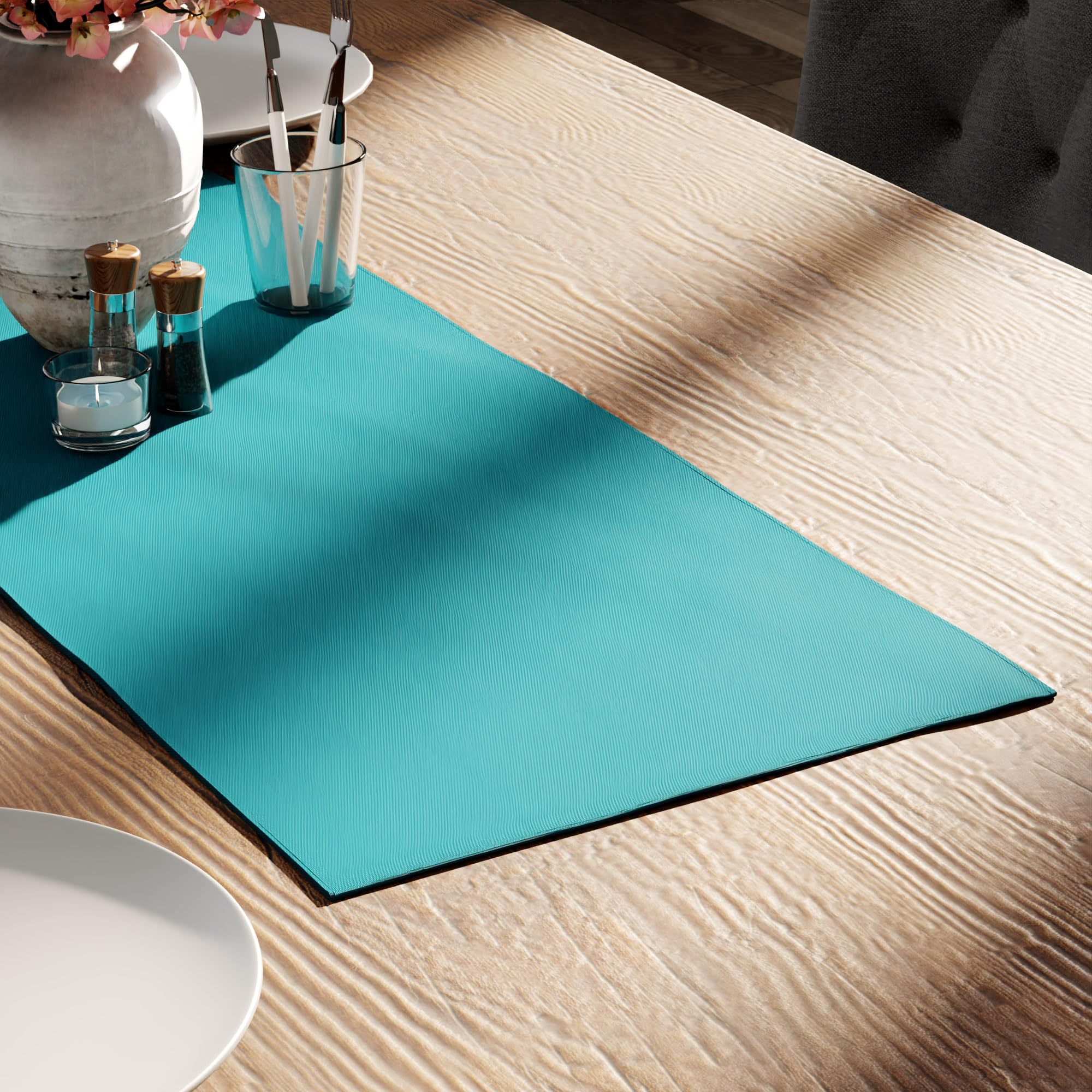 Encasa XO Table Runner 13x36 in Long | Cotton Canvas Fabric | Azul Blue Solid Color | for Dining Table Fall Decoration, Holiday & Christmas Festivals - Machine Washable