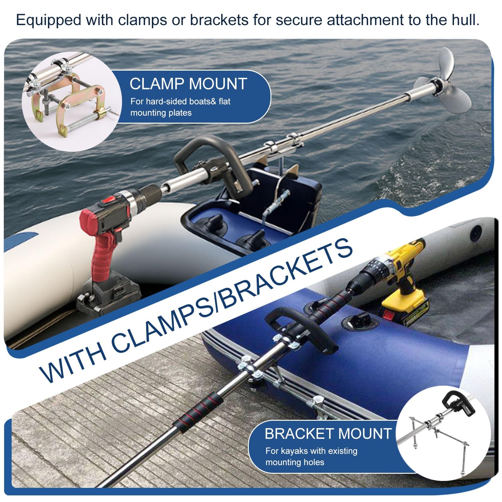 Motor Fueraborda Hélice para Embarcaciones Accionada por Taladro Eléctrico | Hélice Manual Ligera para Canoas con Soporte, para Kayak Canoa balsa Tubo Flotante