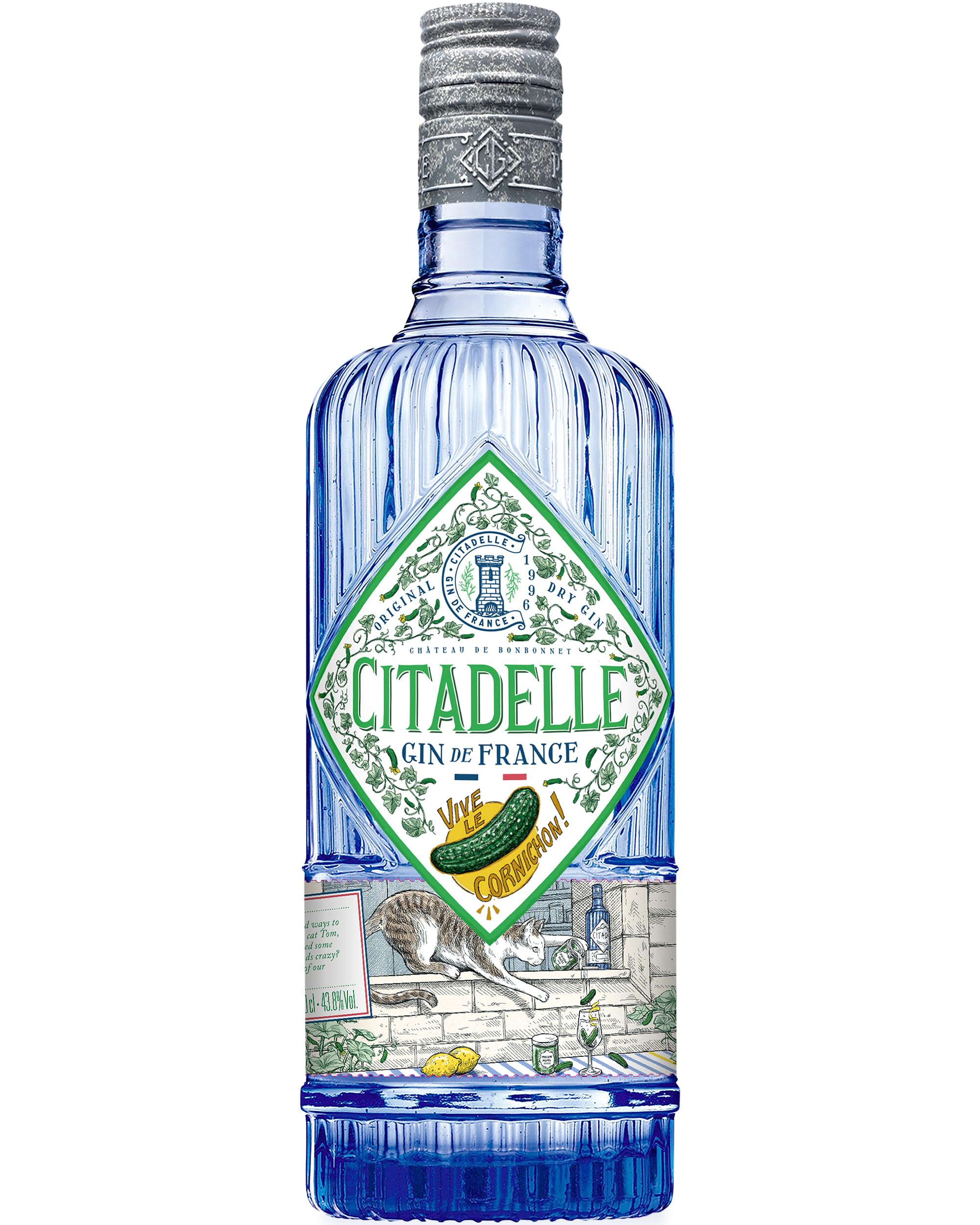 CITADELLE Vive le Cornichon Dry Gin - Naturally Infused Alcohol with 19 Botanicals& Pickles - Les Excentriques Collection -Made in France, 43.8% ABV (70cl)
