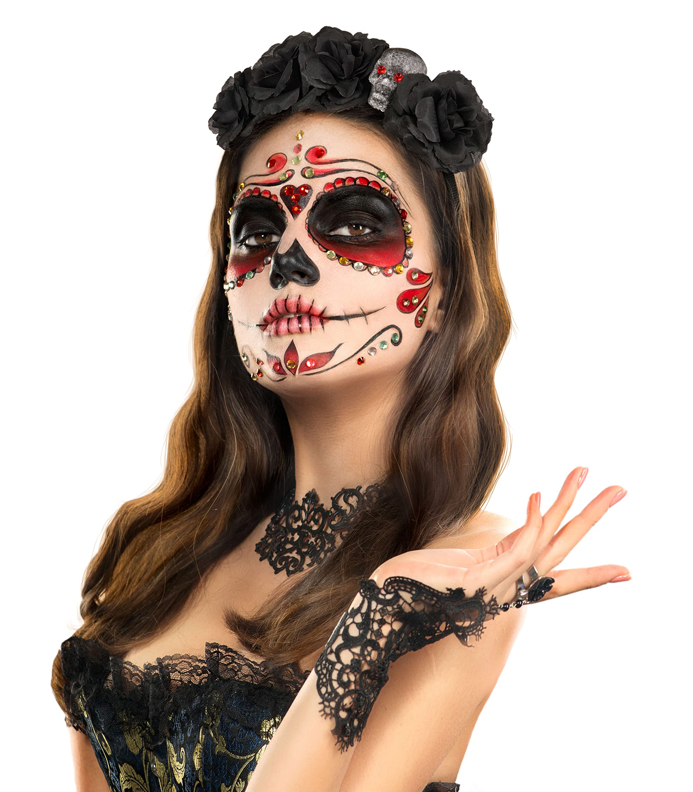 Bandeau Halloween – Couronne De Fleurs Rose Avec Voile Noir – Serre-tête élégant – Déguisement Ange, Cosplay