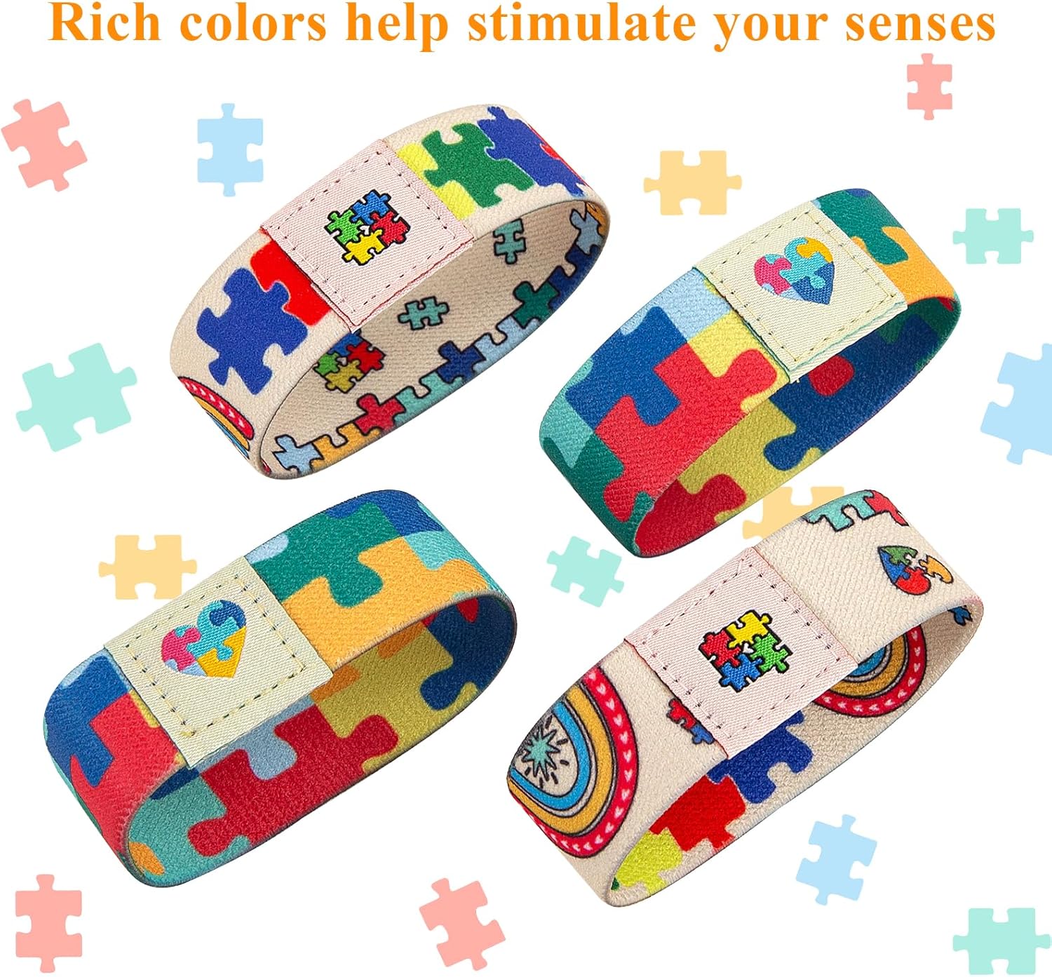 4-Pack Autism Awareness Bracelet, Colorful Elastic Puzzle Wristband Bracelets for Adults, Autism Awareness Accessories for Women Men - Image 4