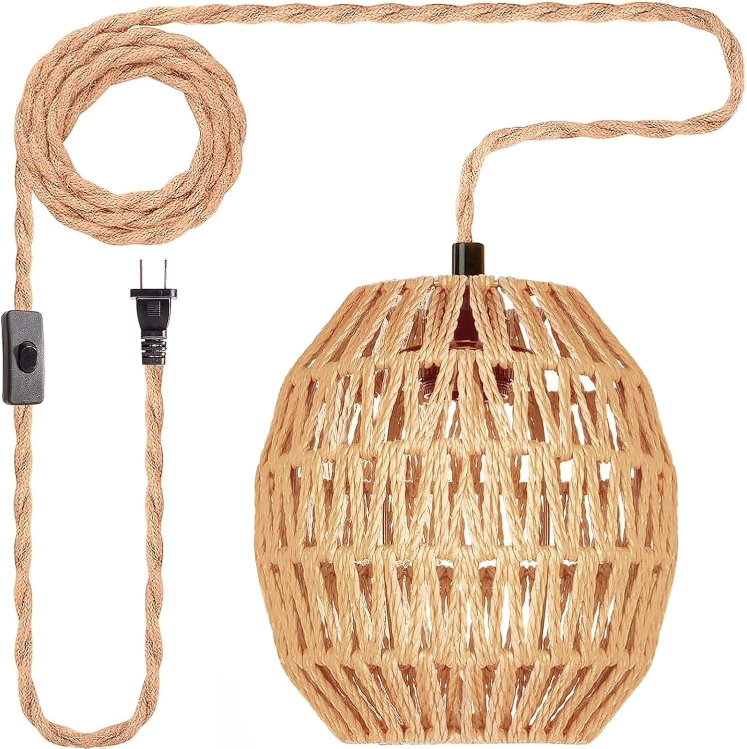 Hanging Lamps Rattan Pendant Light: Hanging Lights 16.4ft Plug in Cord Pendant Light Fixture Plug Into Wall Outlet Pendant Lighting with On Off Switch for Bedroom Living (Egg Shade)