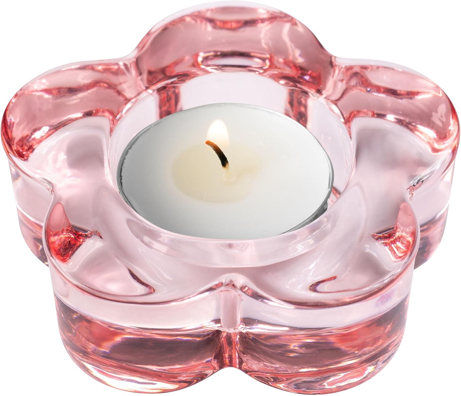 KarmaGifts Glass Flower Tealight Holder in Teal & Blush - Chunky Candle Holder for Luxe Home Decor, Weddings & Parties