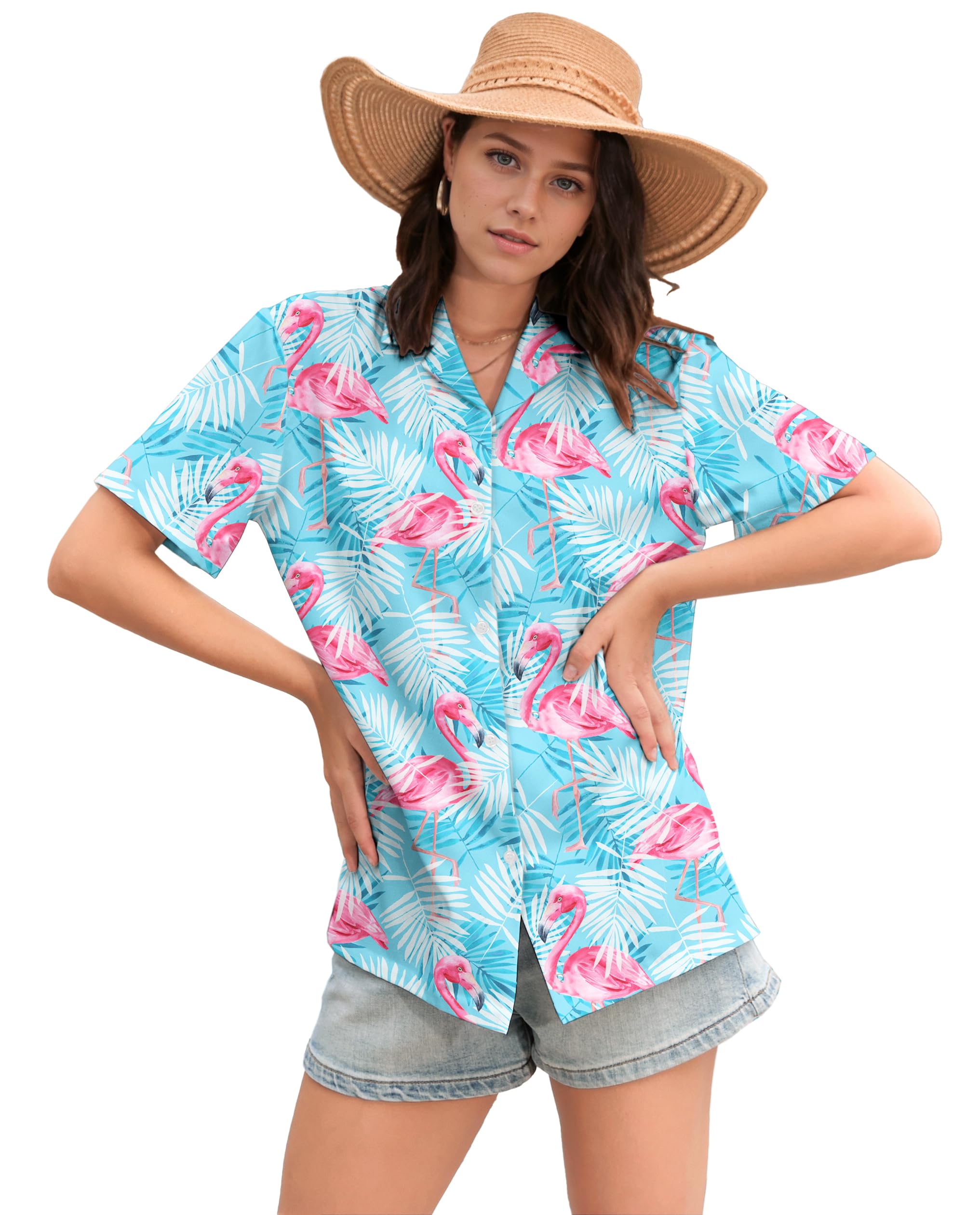 Cromoncent Mommy and Me Matching Hawaiian Outfits Girls &amp; Womens Hawaiian Shirts Tropical Button Down Shirts