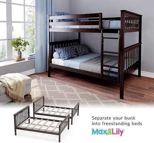 Miniatura 61 de Max & Lily - Litera de tamaño individual sobre matrimonial con escalera, base de cama de madera maciza para niños, barandillas de seguridad de 14