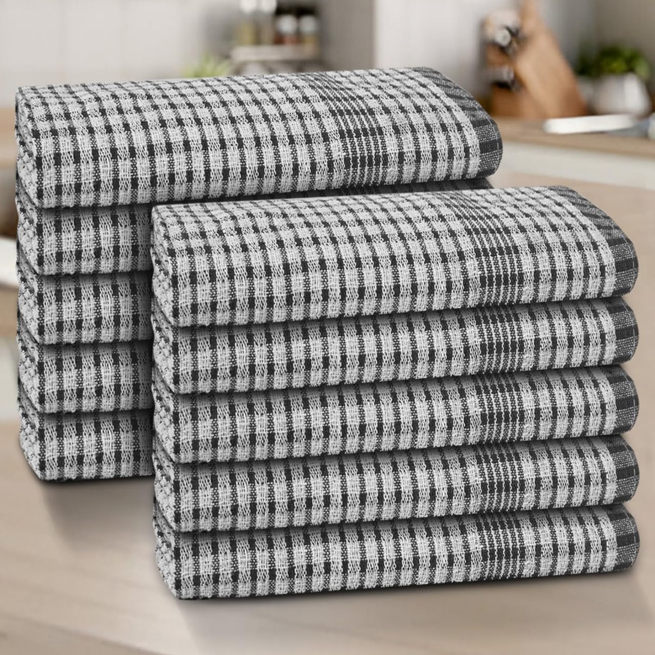 ZZZMRH Wonder Dry t towels packs 10, cotton tea towels for kitchen-Highly Absorbent Qucik Dry-Reusable for kitchen (Grey)