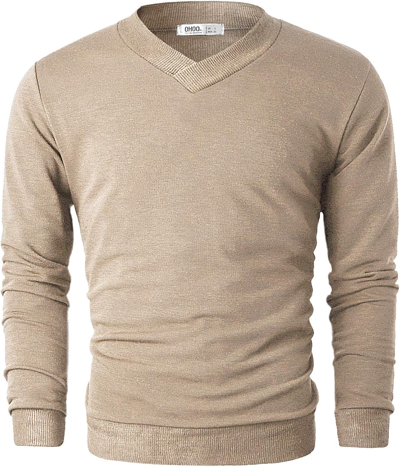 Ohoo Mens Slim Fit V Neck Pullover Sweater Lightweight Long Sleeve Casual Business Dress Sweater Small Dcp115-beige