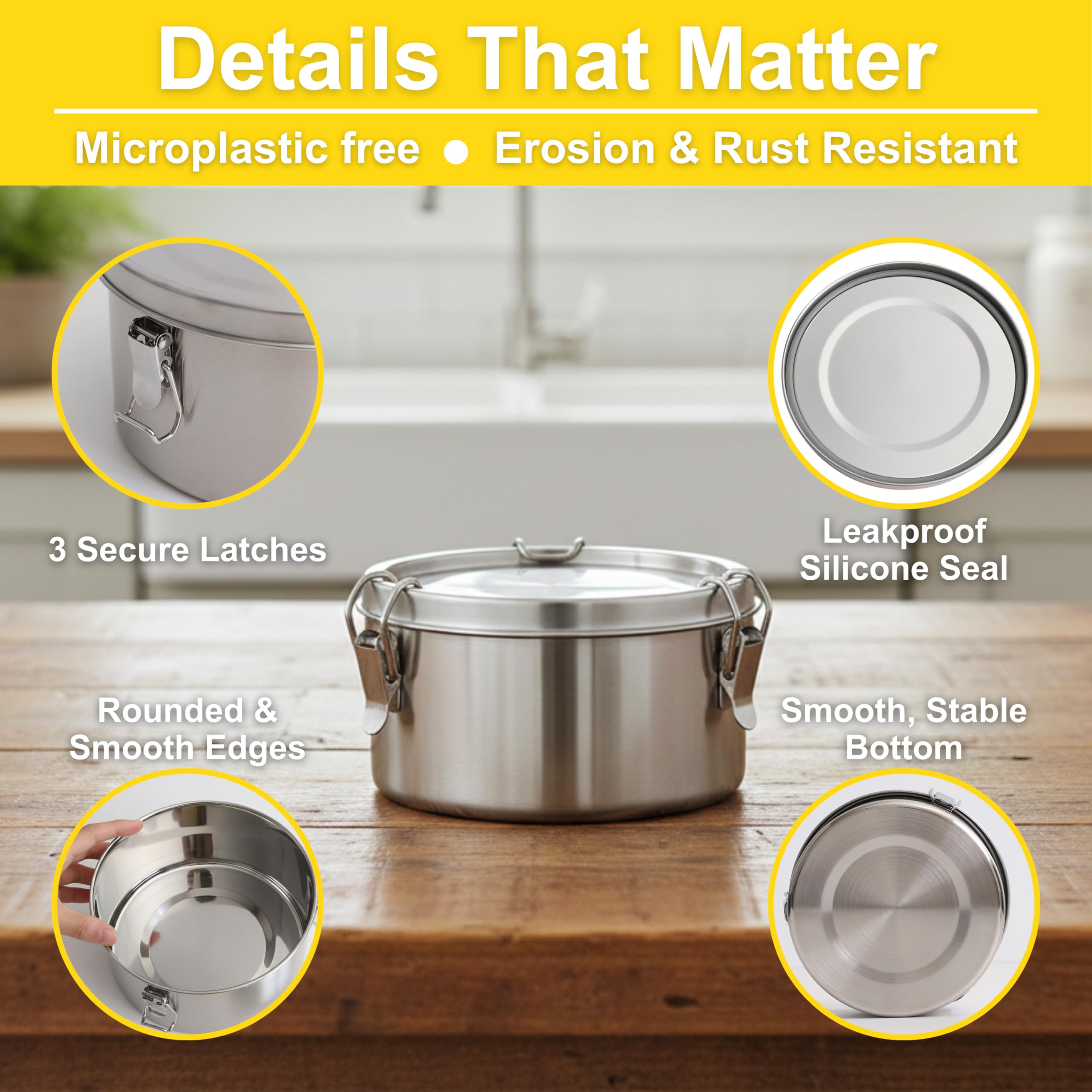 AVARO 3 Stück Edelstahl Behälter mit Deckel - Auslaufsichere 304 Edelstahl Frischhaltedosen mit Clips, BPA-freie Metall Lunchbox Spülmaschinenfest Stapelbar Meal Prep Container