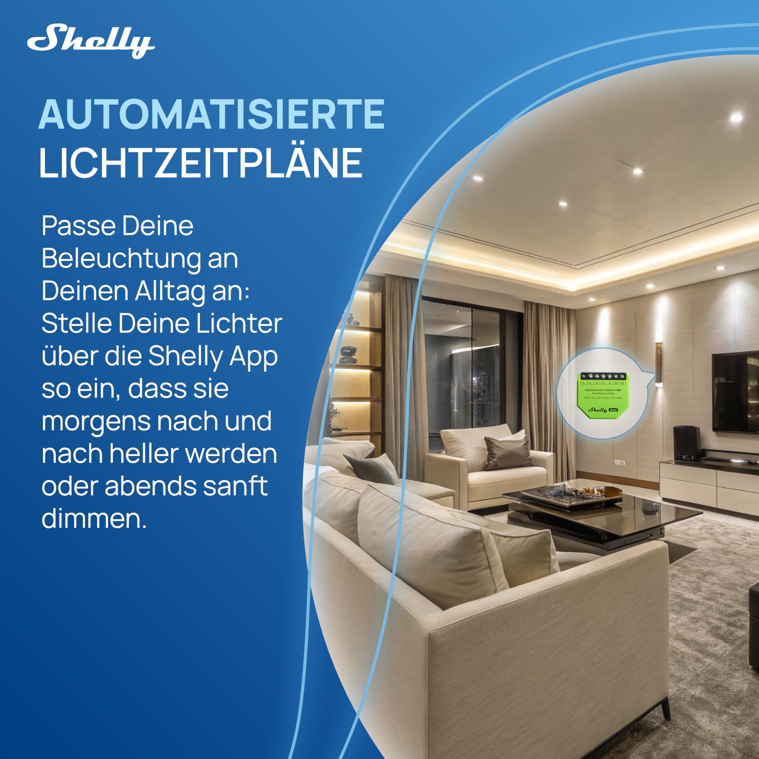 Shelly Dimmer Gen3 - WLAN Smart Dimmer, Hausautomation, Dimmbare Lichter, LED-Streifen, Kein Neutralleiter Еrforderlich, Smarte Zeitpläne, Kein Hub Еrforderlich, iOS & Android, Alexa & Google