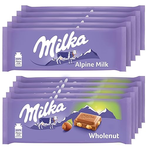 Milka Paquete variado de barras de chocolate europeas chocolate con leche alpina y chocolate de avellana integral barras de 10 - 352 onzas