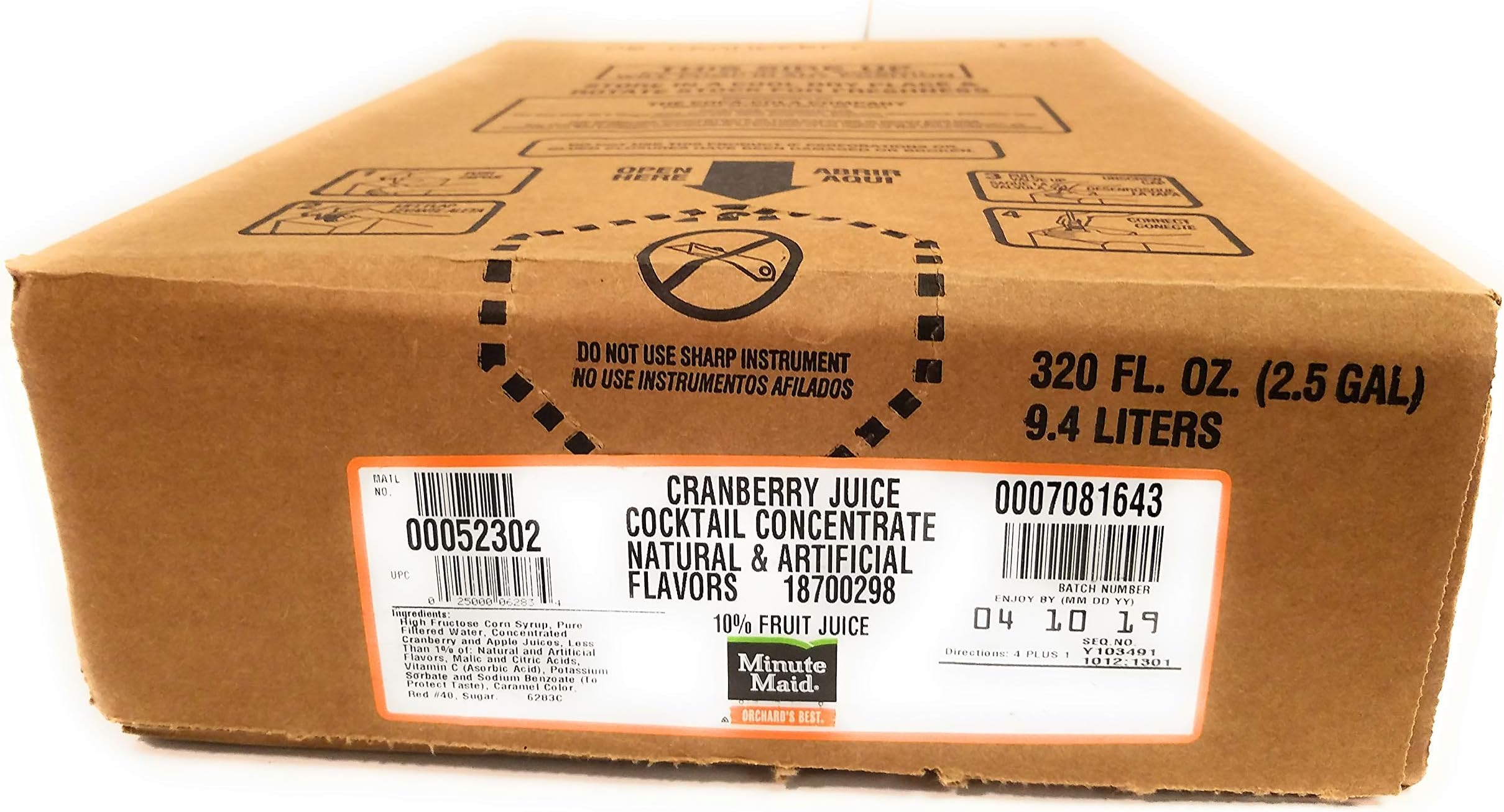 Minute Maid Orchard Best Cranberry 2.5 Gallon Bag in Box Soda Syrup