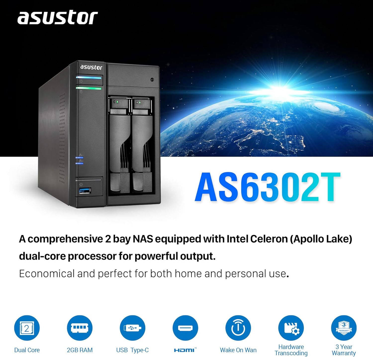Bеѕt Dеаl Chеар 🛒 Asustor AS6302T | Network Attached Storage + Free exFAT License | 2.0GHz Dual-Core, 2GB RAM | Home or Business Data Media Server (2 Bay Diskless NAS)