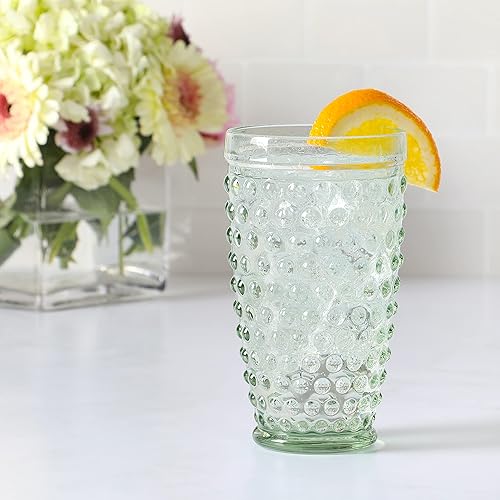 Miniatura 5 de Martha Stewart Chauncey - Paquete de 4 vasos de vidrio Hobnail de 14.3 onzas, vasos verdes hechos a mano, tazas de agua con textura vintage para