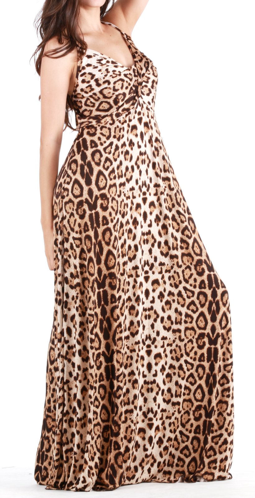 Maxi Dress Leopard Print Ruffle Spaghetti Strap Tank Empire Boho Night #C29
