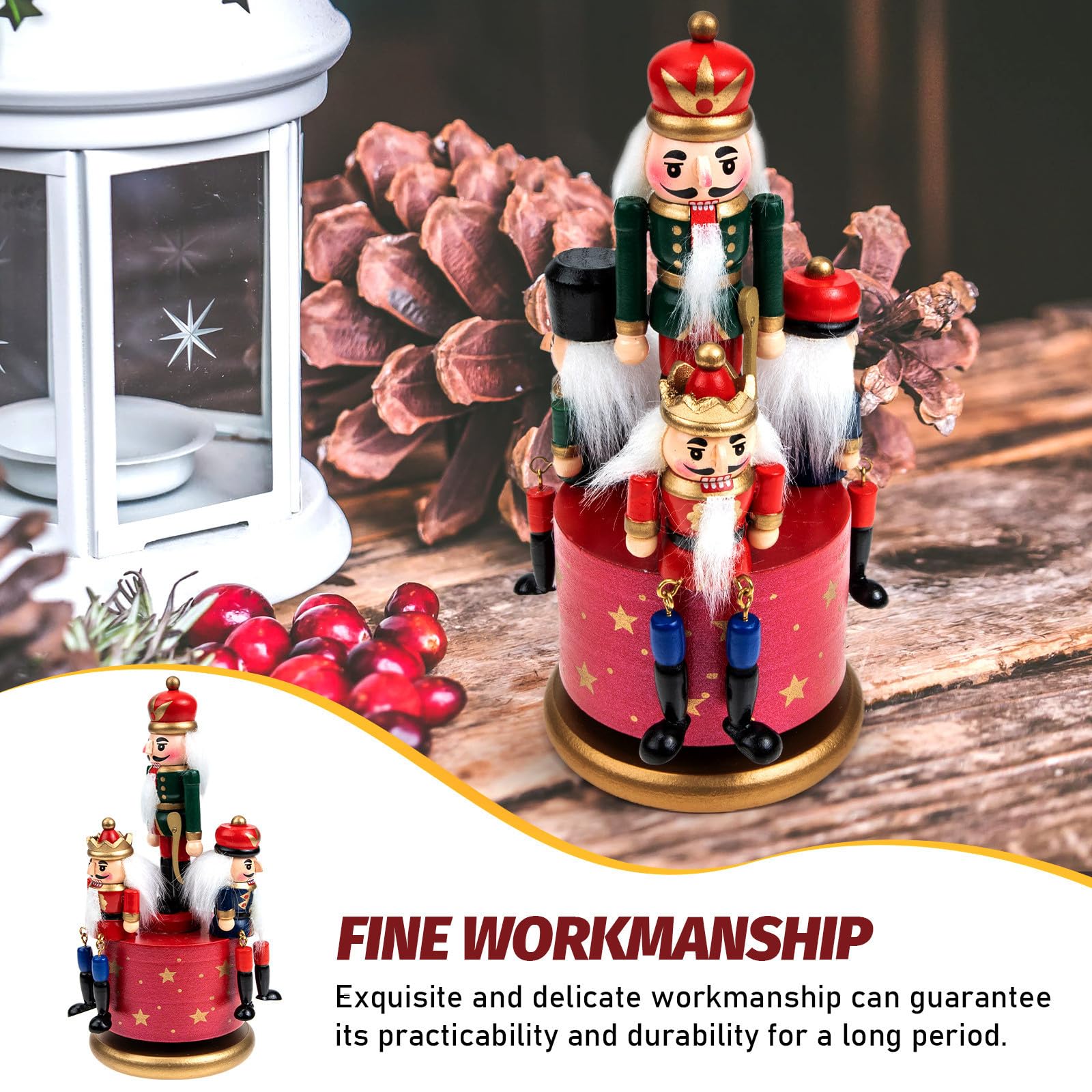 INOOMP Caja de Navideña de Madera Roja Figura de Giratoria para de Escritorios y Estanterías