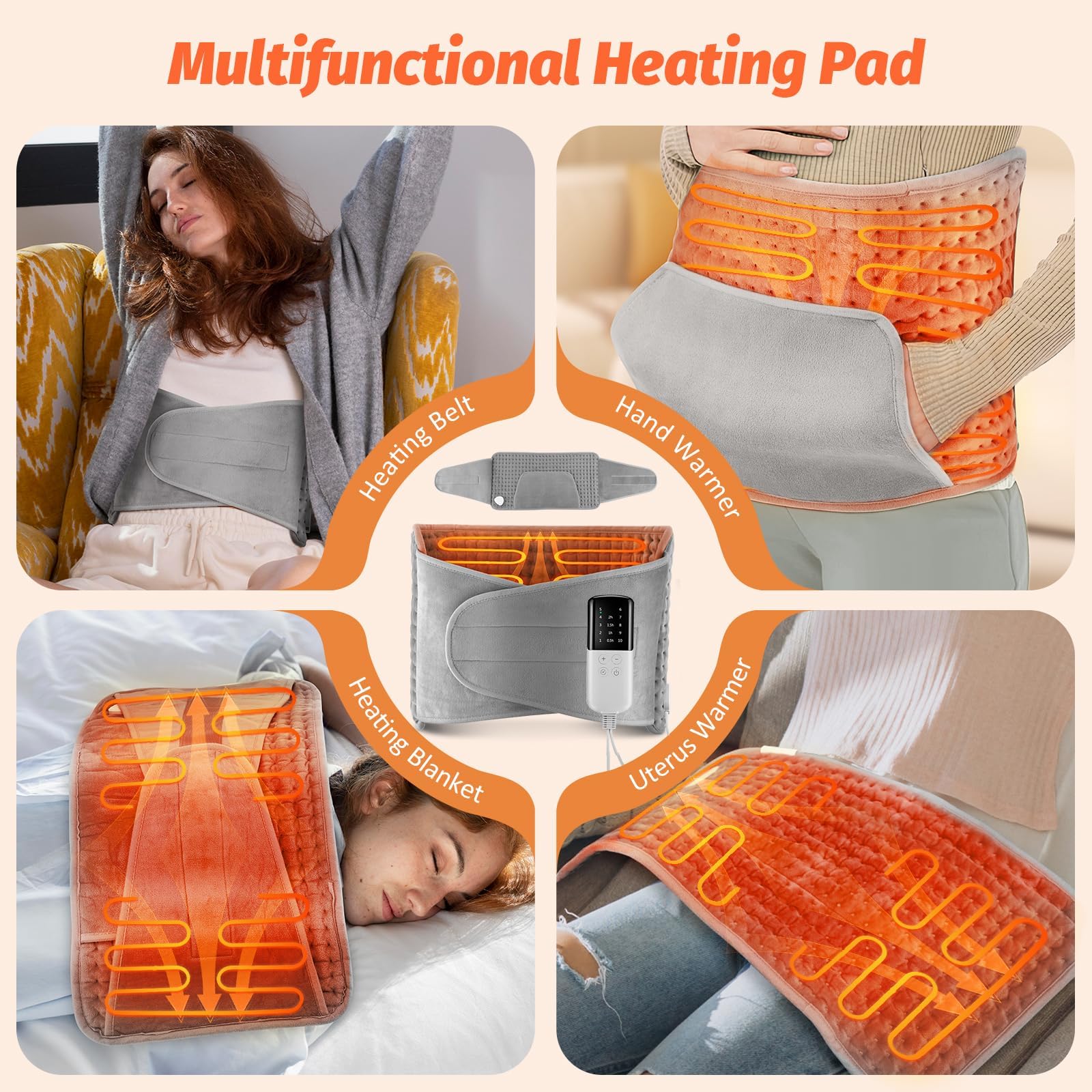 Coussin Chauffant Électrique Pour Dos, 10 Niveaux De Température, Lavable En Machine, Arrêt Automatique 1-6h, Peluche Douce, 38-60°C