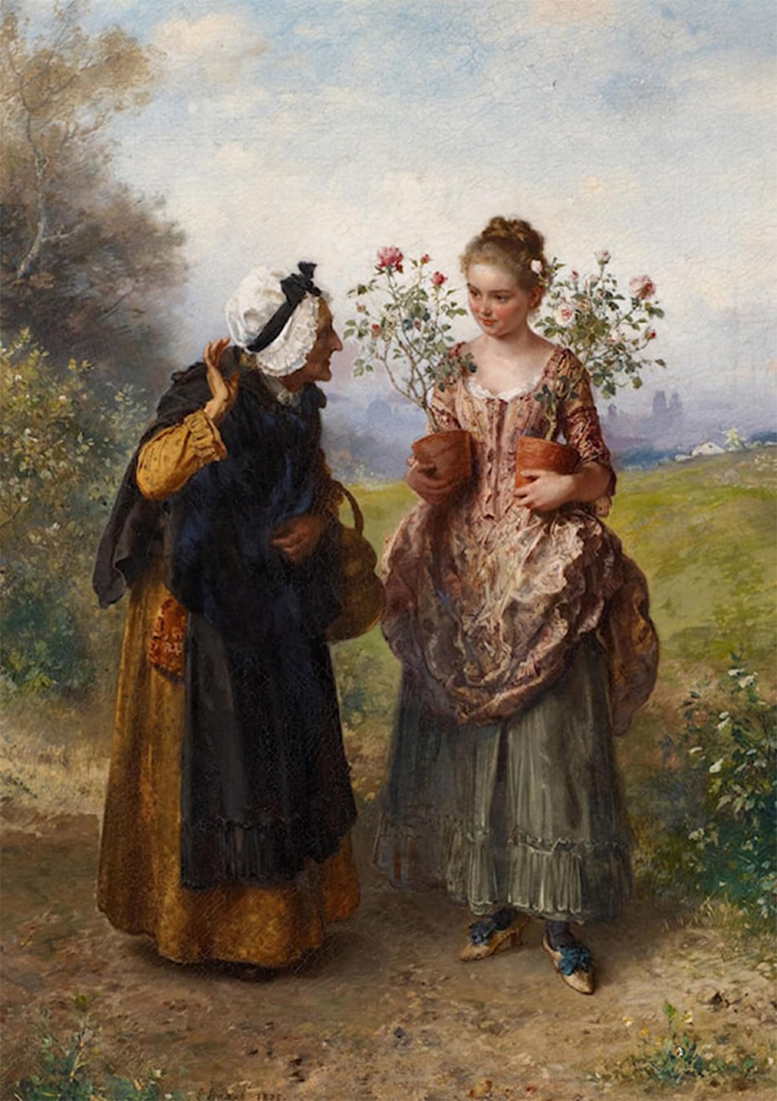 HRJUBWREE Classic Canvas Picture Art Canvas Print Modern Oil Painting Thorns and Roses by Ludwig Knaus Artwork on Wall for Home Decor 60x90cm