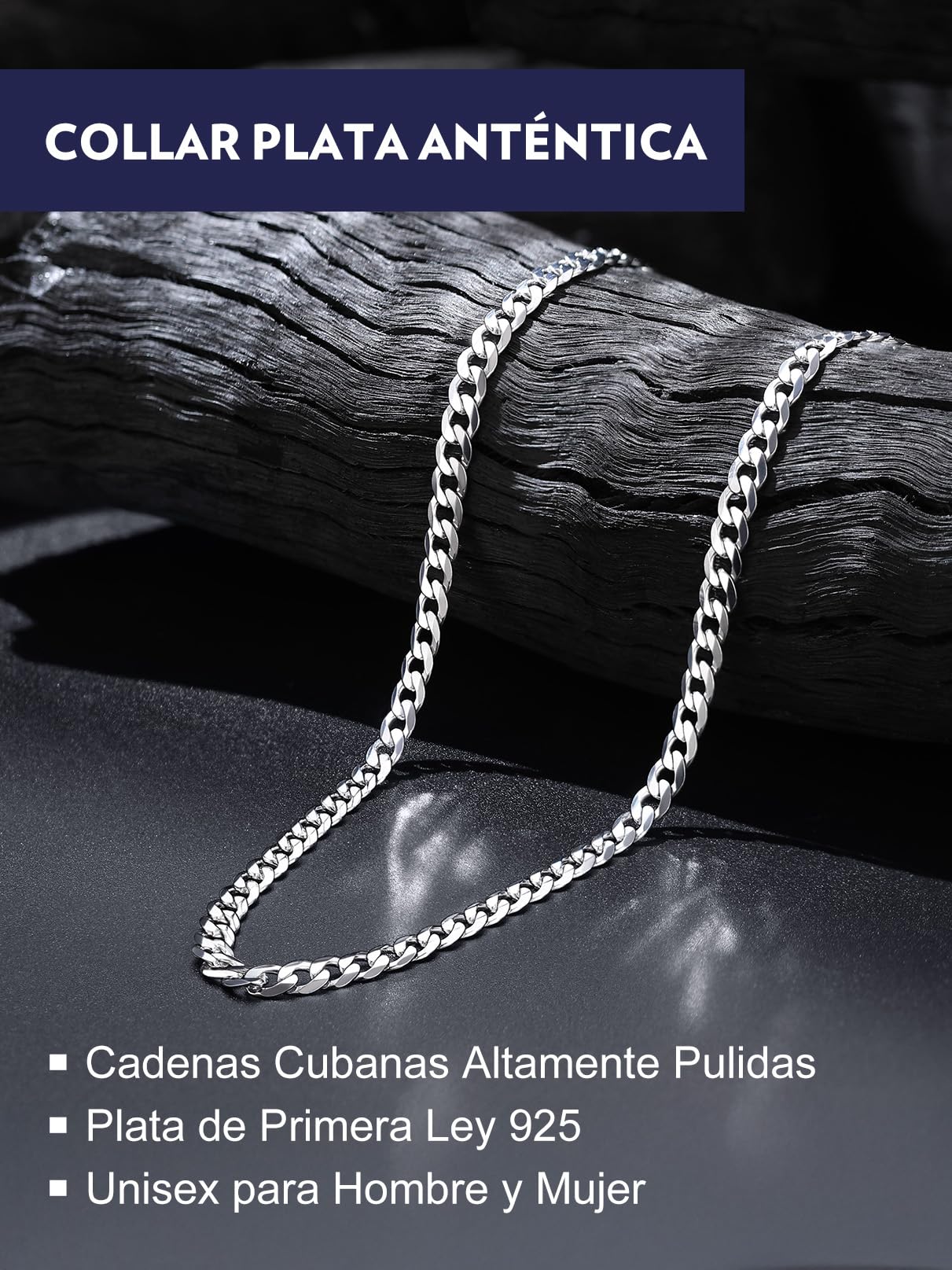 Bandmax Collar Cubano Cadenas Plata Accesorio de Camiseta Suéter, 36 46 51 56 61 66 71cm Largo, Unisexo Collares de Plata No Da Alergia