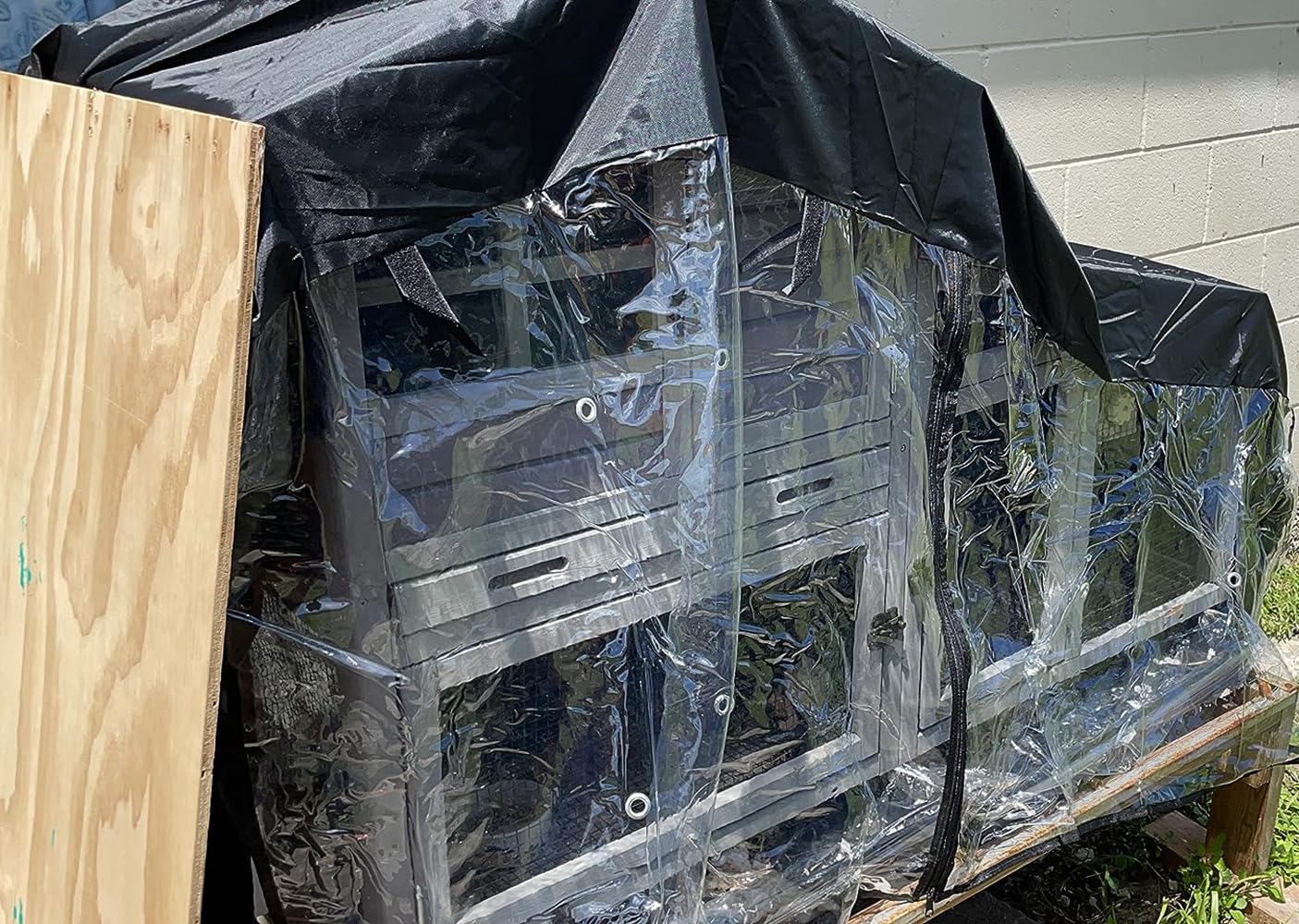 J&C Heavy Duty 420D Double Decker Rabbit Hutch Cover Windproof Waterproof Black Covers for Winter Rectangular Outdoor Bunny Cage Cover for Guinea Pig Cage (No Hutch (71x20.5x34in-Grey)