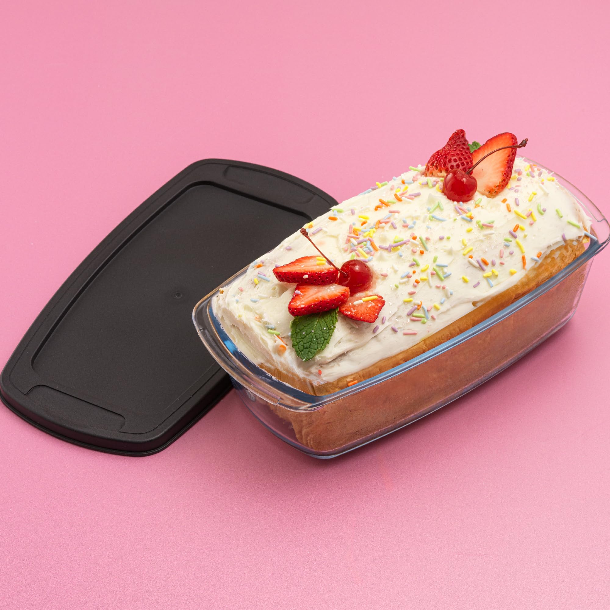 JoyJolt Lot de 3 moules à pain rectangulaires en verre avec couvercle pour la cuisson du pain, du pain, des lasagnes, des moules à pain de viande, des bananes ou des moules à pain au citron