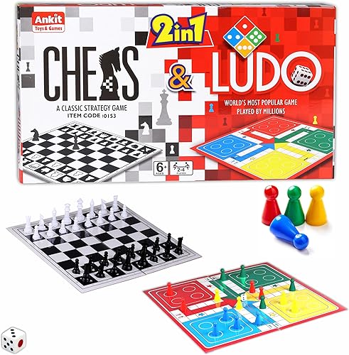 Ankit Toys & Games Juego de mesa 2 en 1 de ajedrez y ludo Estrategia clásica y diversión familiar combinados para un entretenimiento sin fin