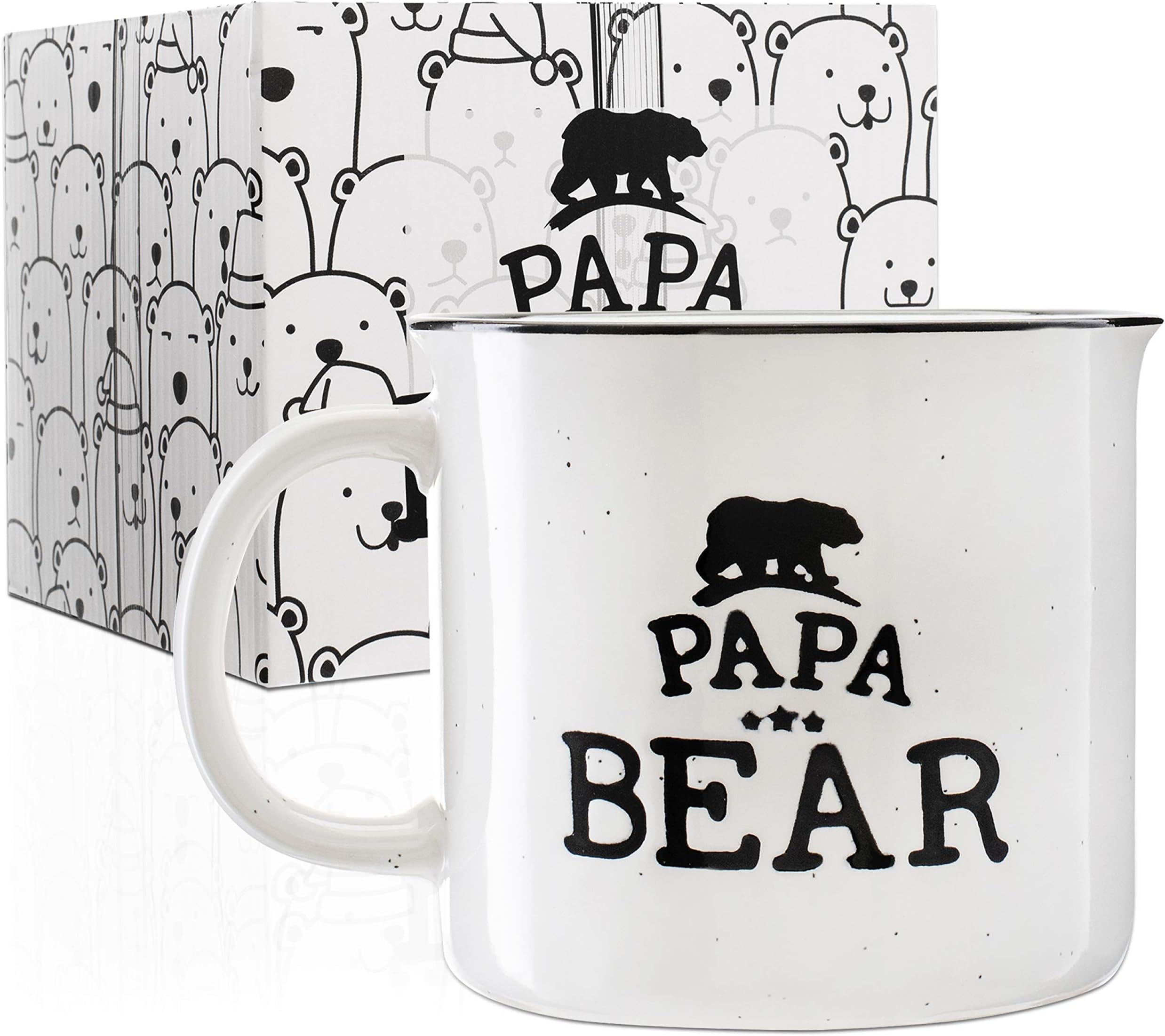 Papa Bear Stoneware Engraved Campfire Ceramic Mug - White - 15 oz, Father's Day Gifts - Retro Coffee Mug for Dad Gifts Tea Cup