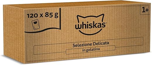 Whiskas Selezione Delicata in Gelatina 1+, Cibo Umido per Gatti, Pacco Formato...