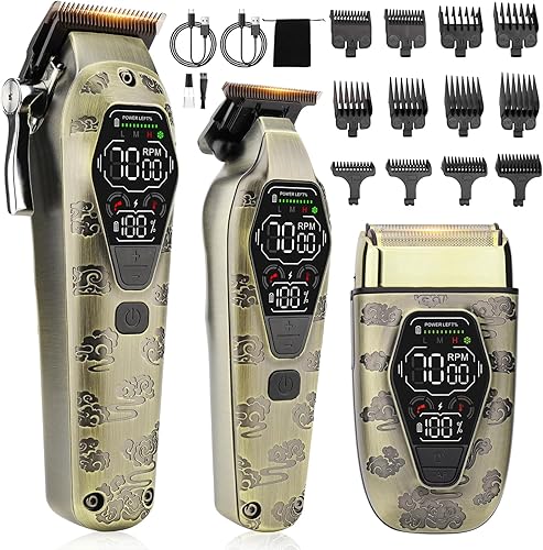 Cortapelos para hombres profesionales, 3 en 1 T-Blade Juego de cortapelos y recortadoras para kit de peluquero, cortadora de pelo inalámbrica para