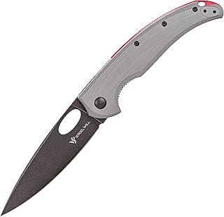 Steel Will Knives Sedge F19-20: 4" D2 Drop Point Black Stonewash Folding Blade, Liner Lock, Grey G10 Handle, Red Alu Spacer - Steel Will