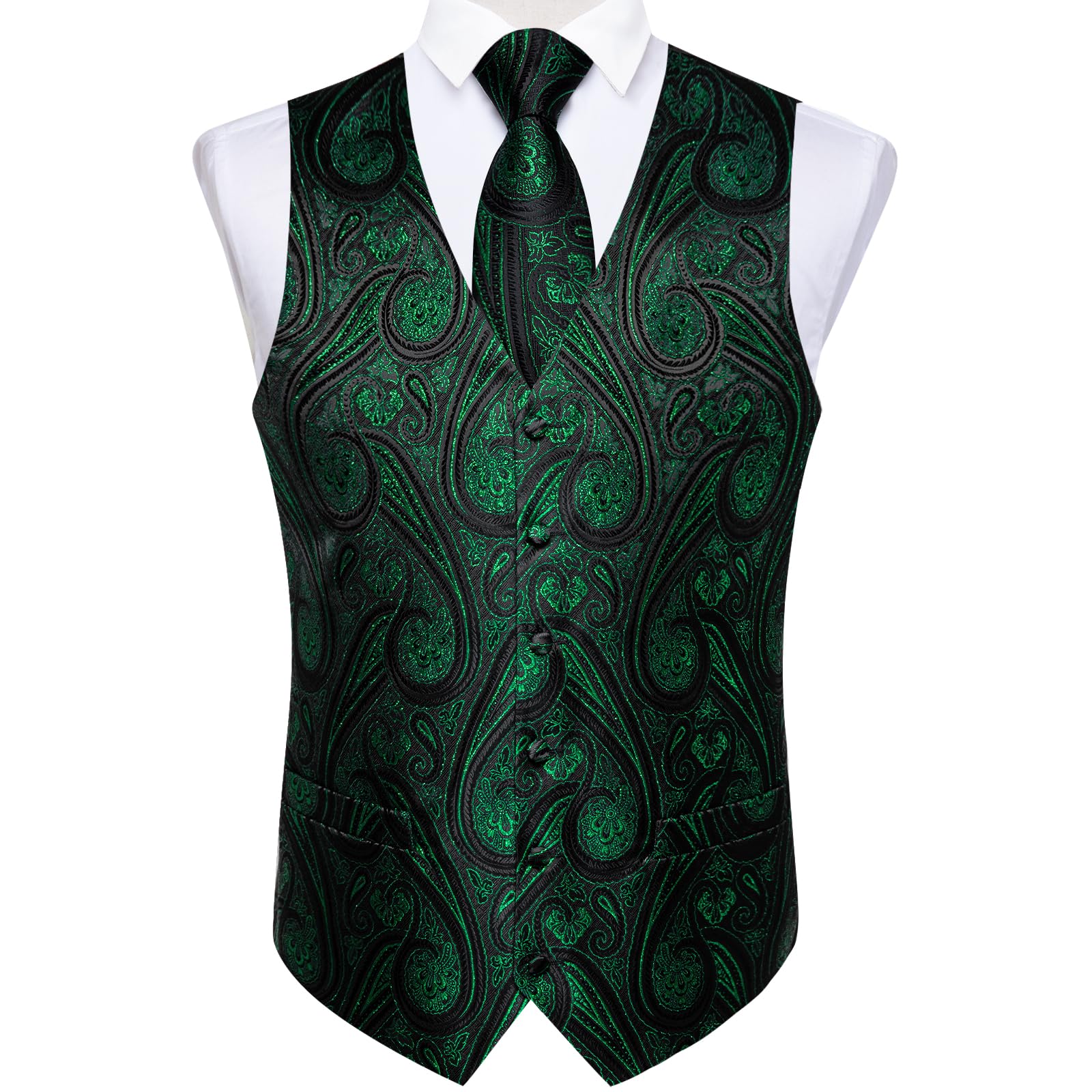 DiBanGu Herren-Set aus Seide, Paisleymuster, Weste und Krawatte, vorgebundene Fliege, formelle Weste für Hochzeit, Party, 6 Stück