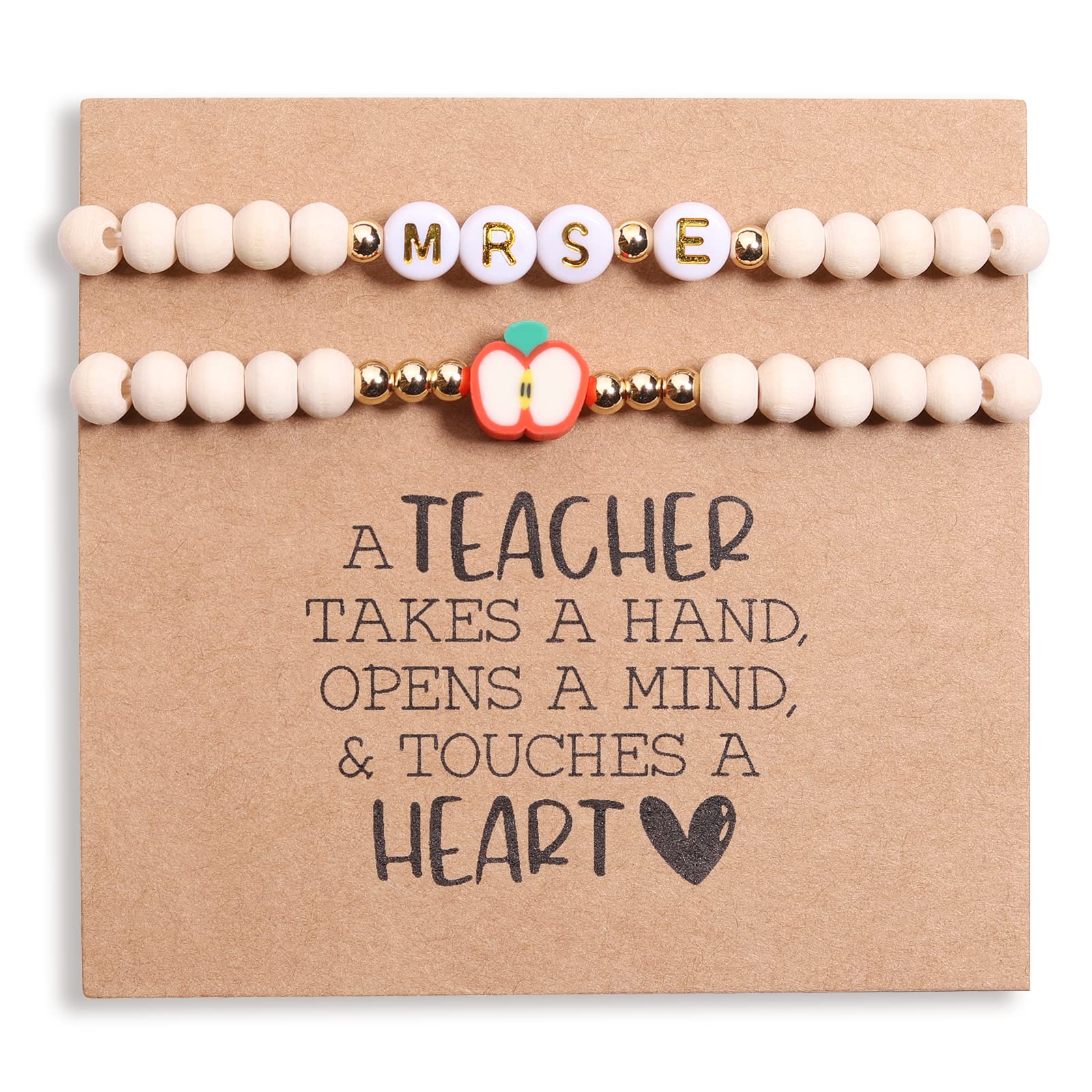 Miss Pink Personalized Teacher Bracelet for Women, 2 Pcs Initial Mrs Miss Ms Teacher Appreciation Gifts With Card From Student Friends, Thank You