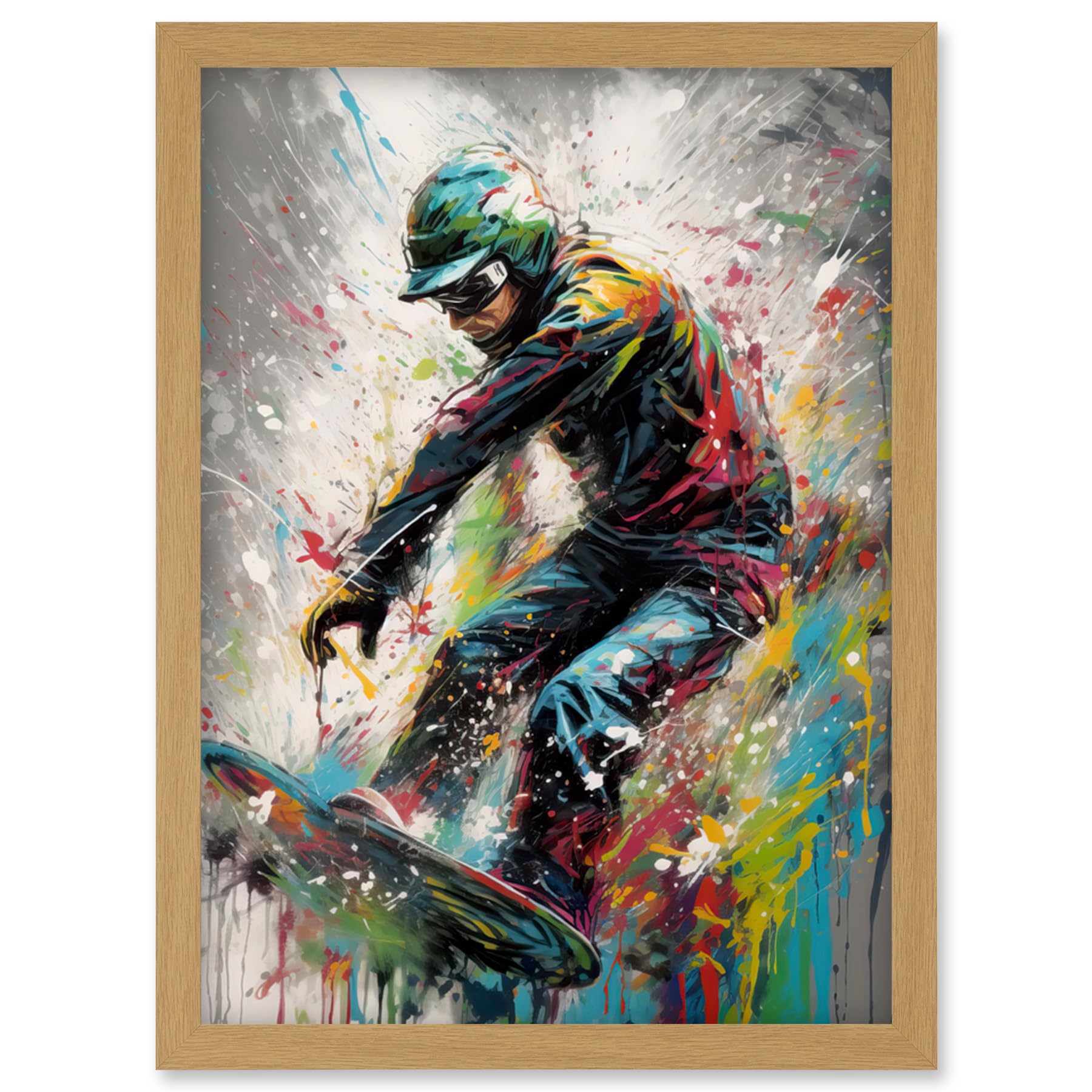 Artery8 Snowboarding Extreme Sport Athlete Paint Splat Artwork Framed Wall Art Print A4