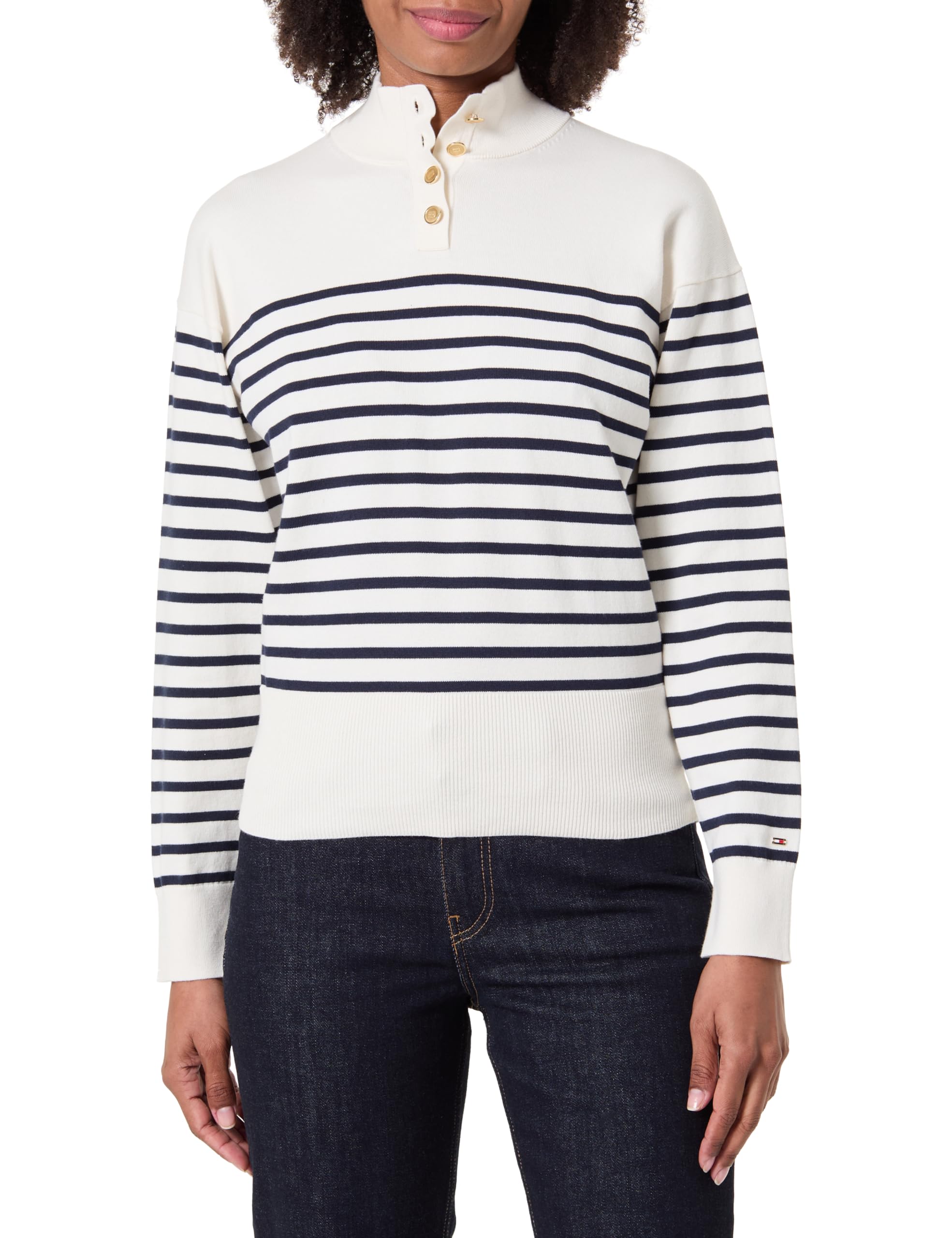 Tommy Hilfiger Damen Pullover Jersey Gold mit Mock-Neck