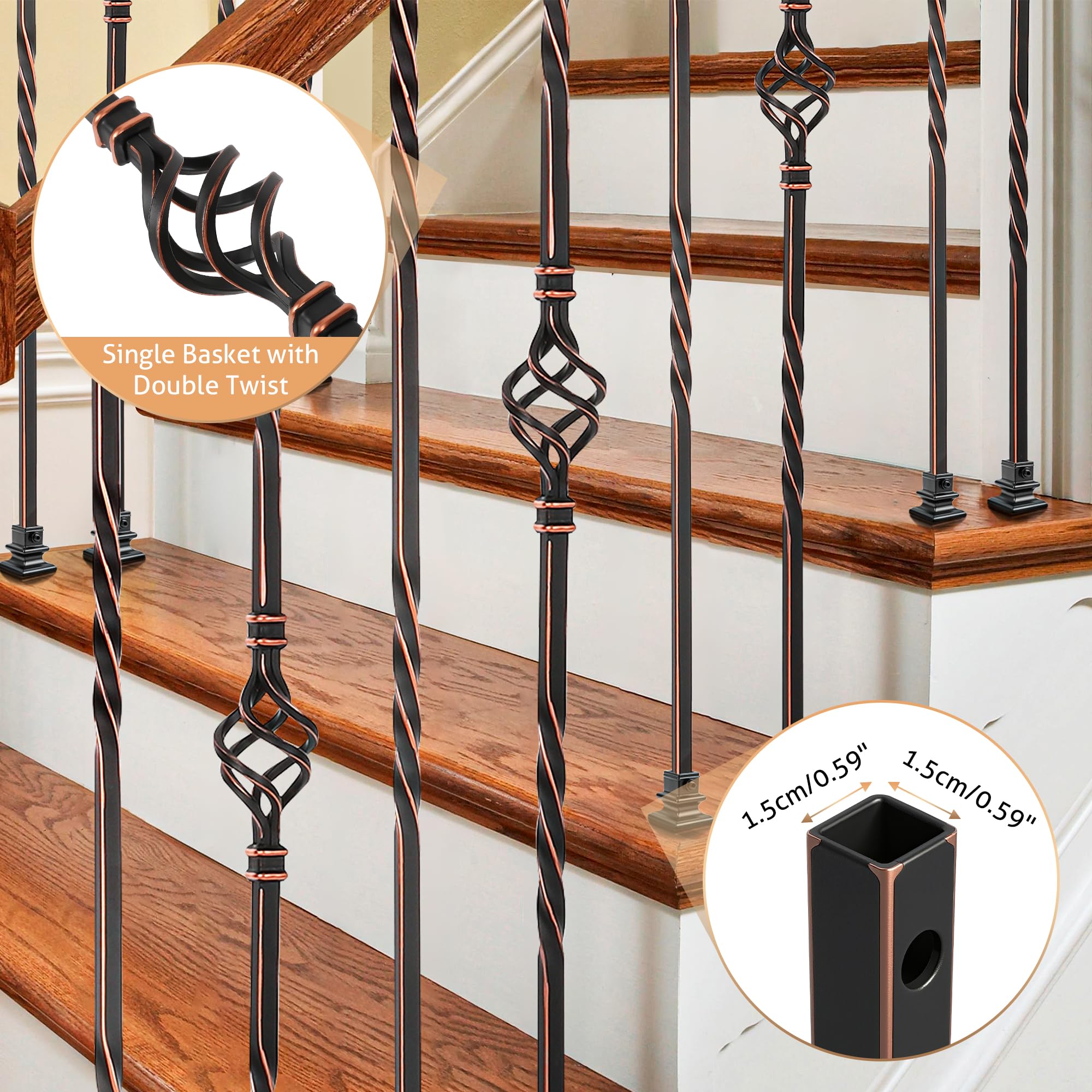 Snapklik.com : WICHEMI 16 Pack Wrought Iron Balusters, Bronze Hollow