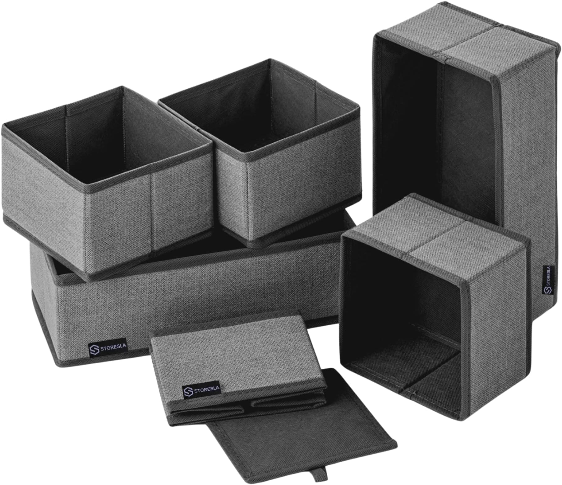 6-PCS Drawer Organizer for Clothes & Jewelry - Foldable Wardrobe Storage Organizer for Pants Underwear Bra Jeans Skirts Socks Bras Panties Jeans & Scarf, Closet Organizer Drawer Divider (6PC GREY)