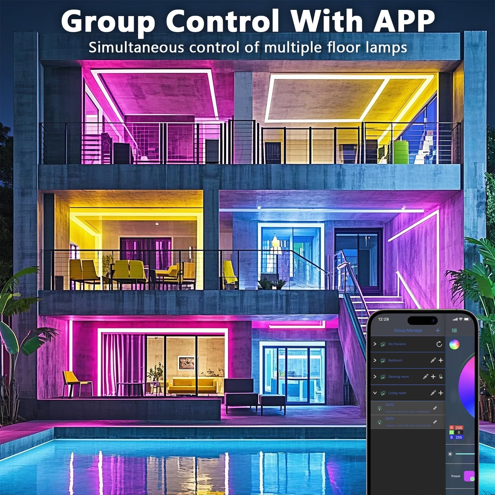 Outdoor LED Strip, Smart IP67, Music Sync, App Control, Wall Mount, RGB, Waterproof, for Balcony, Garden, Bedroom, Christmas, Halloween（30 meter）