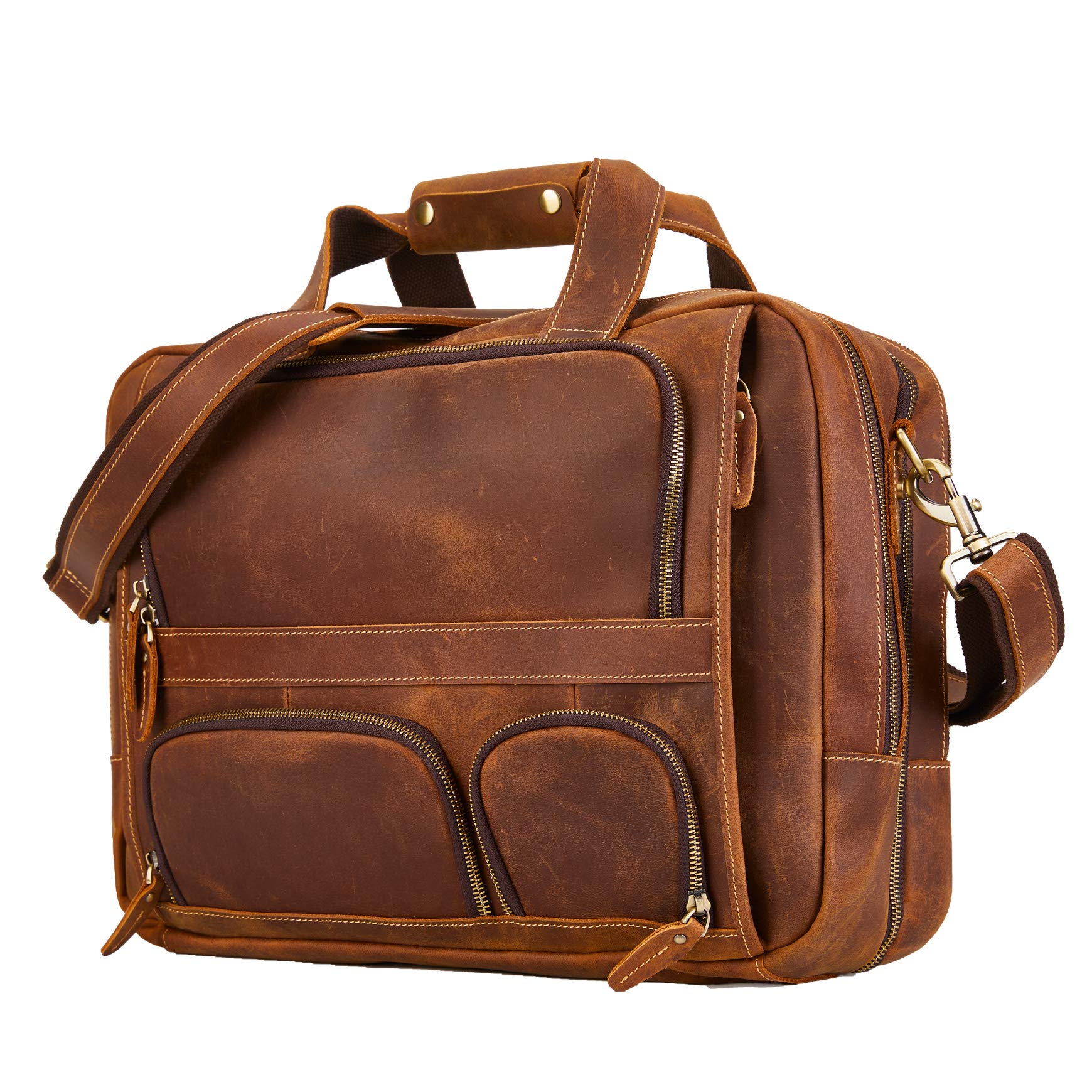 Maletín de cuero genuino para hombre Bolso bandolera para portátil de 15,6" Vintage bolso para negocios/viajes