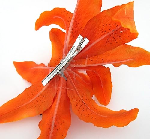 Miniatura 5 de Pinza para el cabello de seda de lirio de tigre naranja de 8 pulgadas XL doble