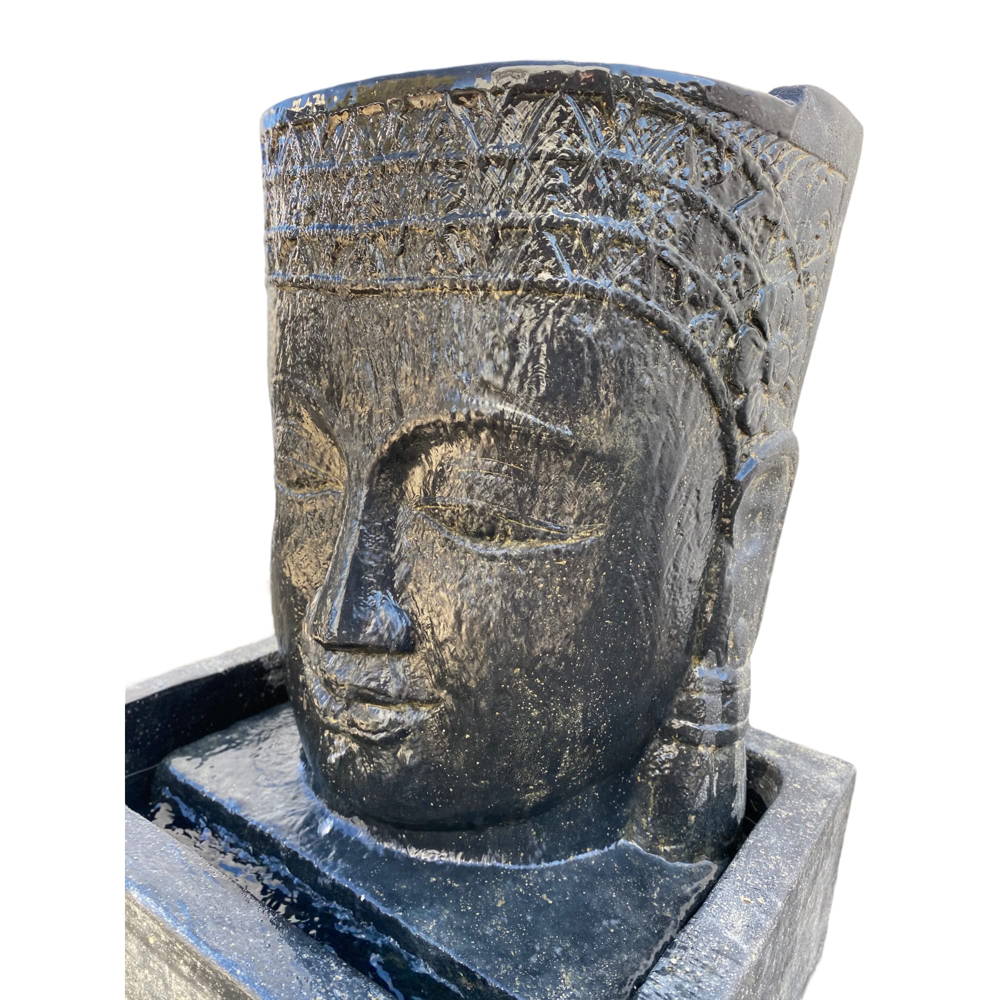 Khmer Head - Fuente de agua (60 x 45 x 40 cm), diseño de cascada de Buda