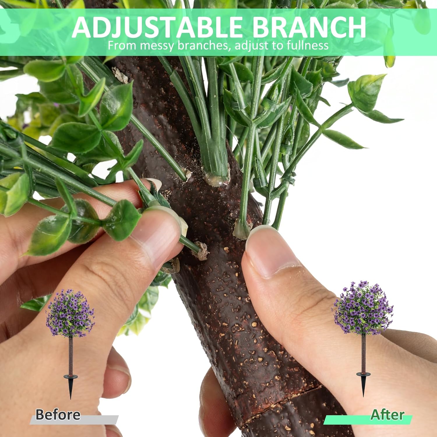 36" Artificial Boxwood Topiary Ball Tree with Ground Spike for Outdoor, 2Pack UV Resistant Faux Greenery Shrubs with Violet Flowers Plants for Garden Yard Front Porch Patio Decor, Purple